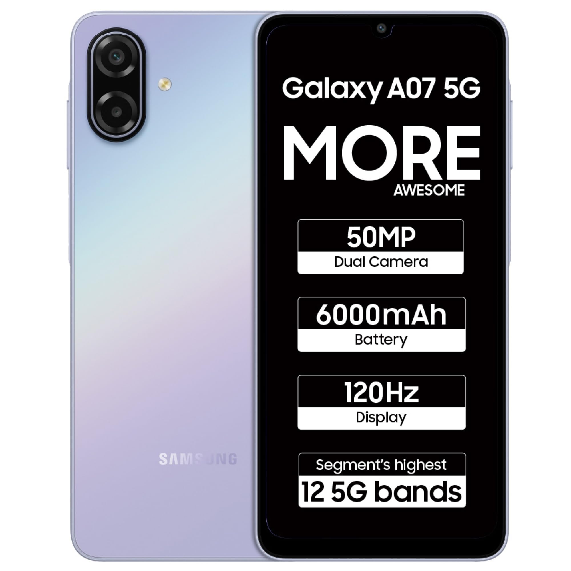 Samsung Galaxy A07 5G Smartphone (Light Violet, 6GB RAM, 128GB Storage) | 120Hz Refresh Rate | Massive 6000mAh Battery | 5...