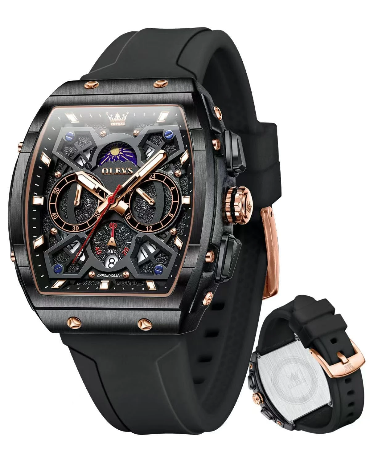 OLEVS Mens Watches Original Chronograph Analog Quartz Watch Multifunction Waterproof Calendar Silicon Strap Fashion Square...