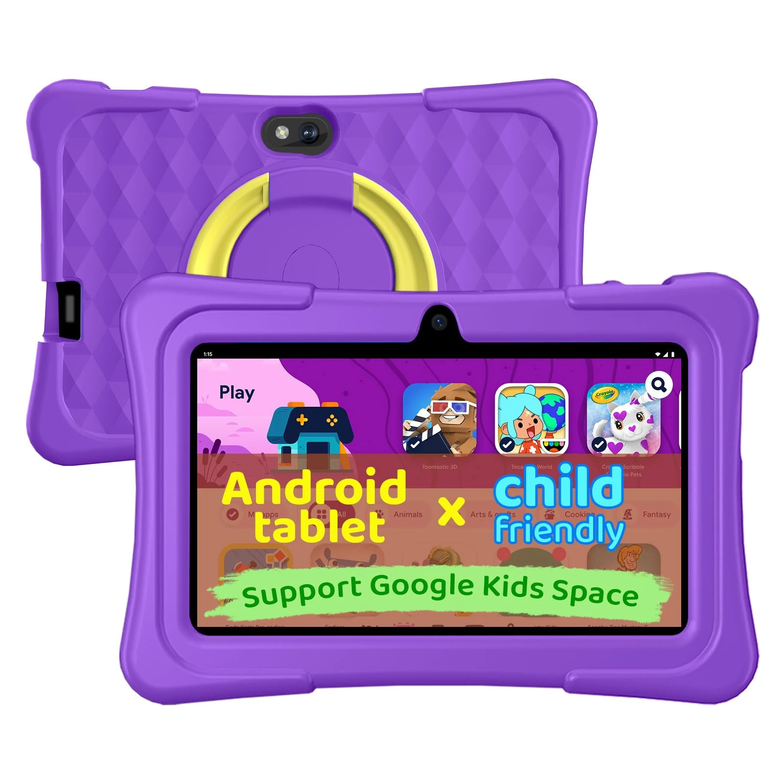 Kids Tablet, 7 Inch Android 15 Tablet for Kids, 8GB+32GB 1TB Expanding, Quad Core Toddler Tablets with Shoc...