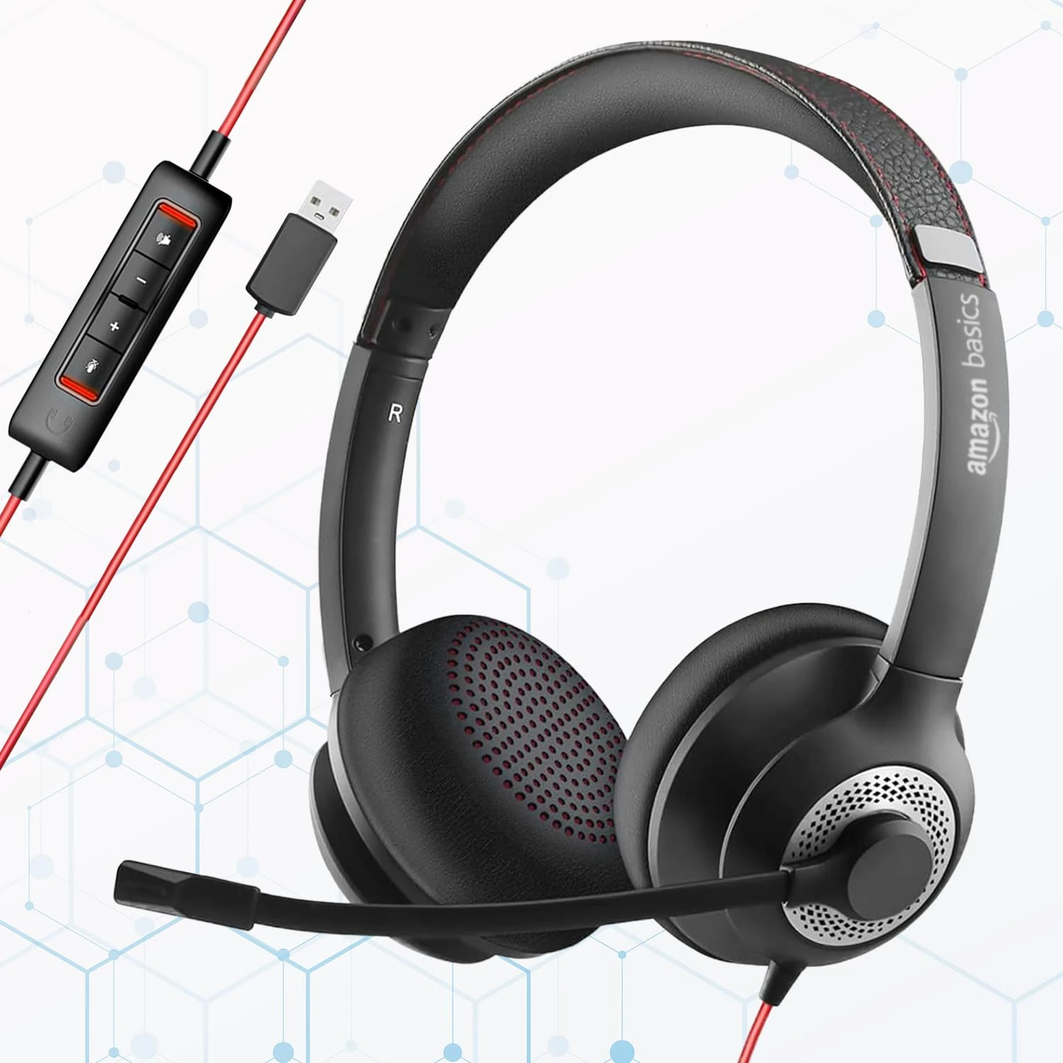 Amazon Basics Pro Series Wired USB On Ear Headset with Mic | 40 mm Driver | Computer/PC or Laptop Headphone...