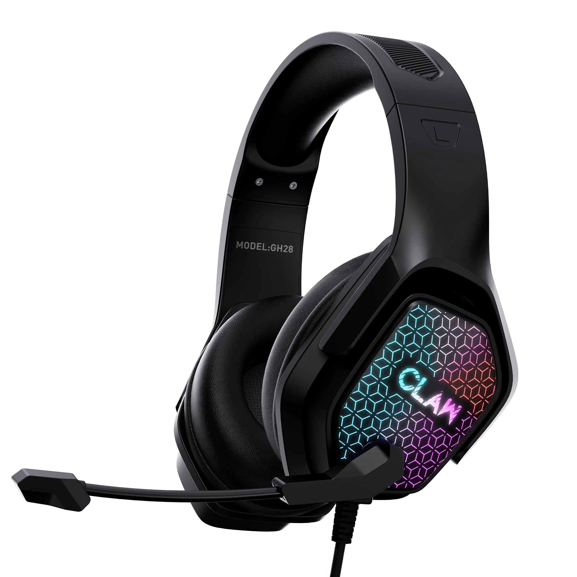 CLAW GH28 Wired RGB Gaming Headset with 40mm Drivers, Noise-Isolating Mic, 3.5mm Jack, 2m Braided Cable | f...