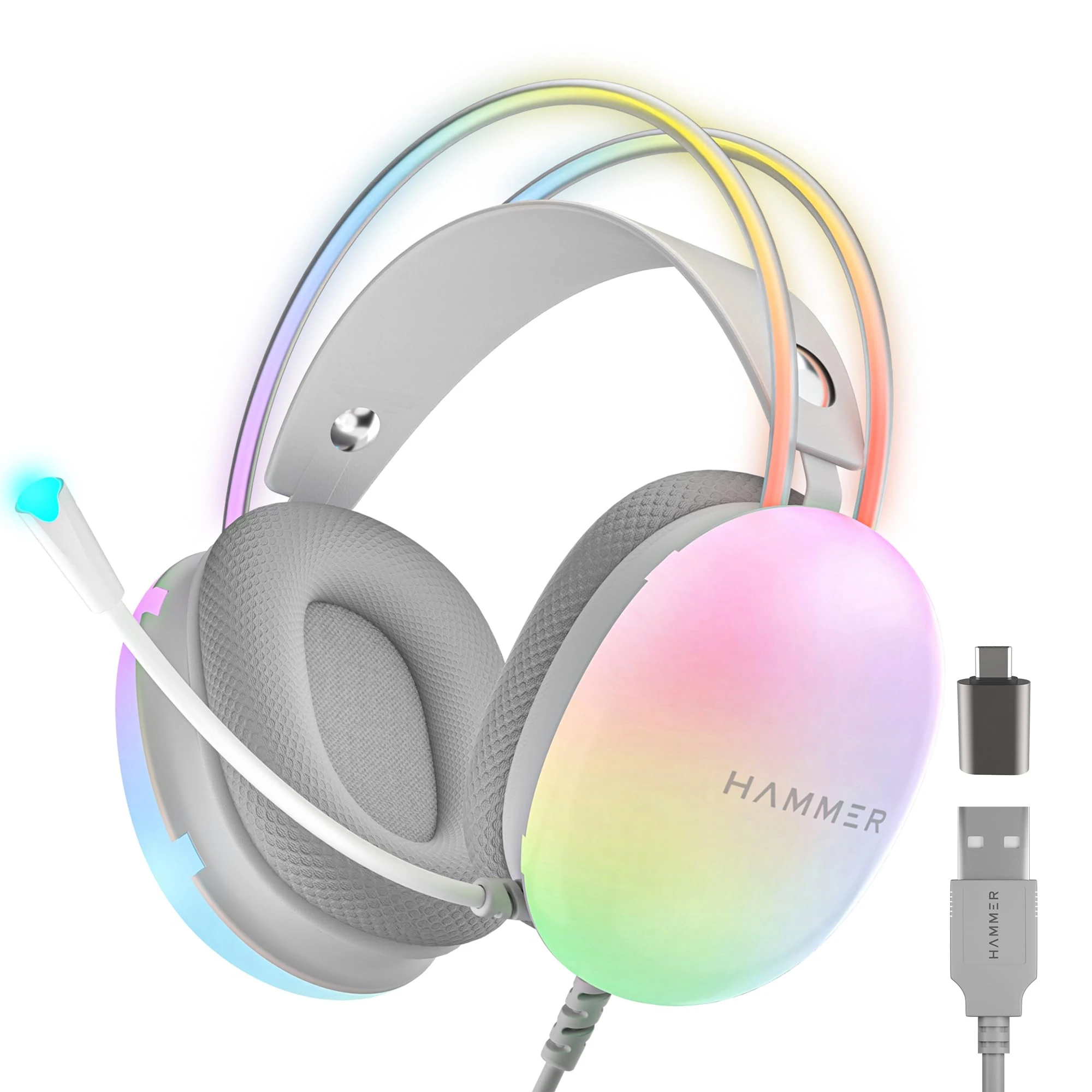 HAMMER Blaze Wired Over Ear Gaming Headphones with Mic, 50mm Drivers, Full RGB Lights, Gaming Headset with Adjustable Band...