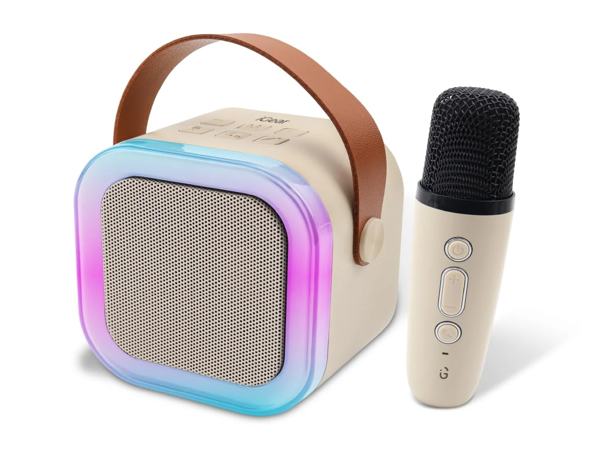 iGear Melody Rechargeable Bluetooth Portable Karaoke Machine for Kids Adults, RGB LED Lights, 1500mAh Batte...