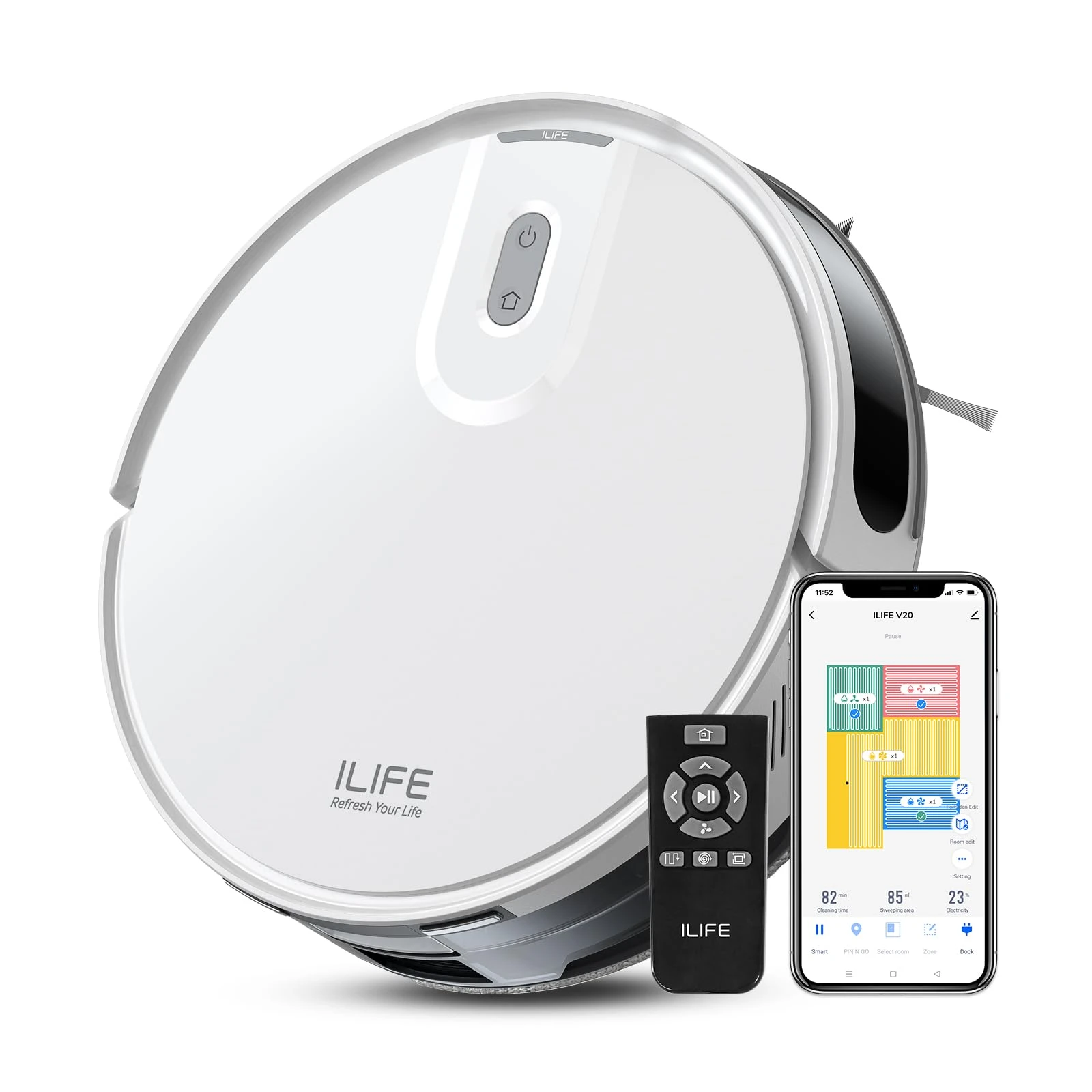ILIFE V20 Robot Vacuum Cleaner with SoF Laser Navigation, 5000Pa Suction, 2-in-1 Vacuum & Mop, Customized Cleaning, Ideal ...