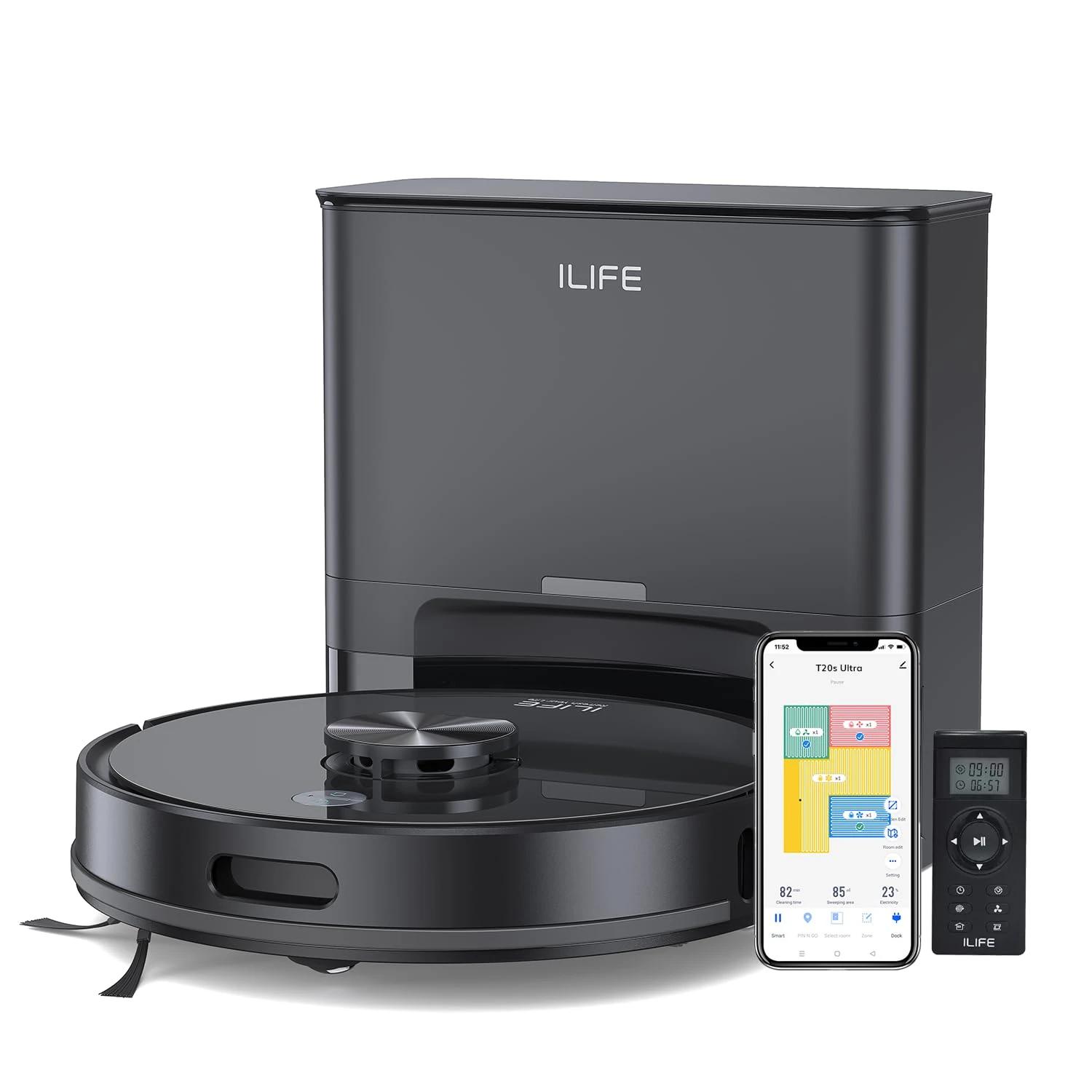 ILIFE T20s Ultra Robot Vacuum Cleaner with LiDAR Navigation, Self-Emptying for Up to 10 Weeks, 10,000Pa Suction, 300mins R...