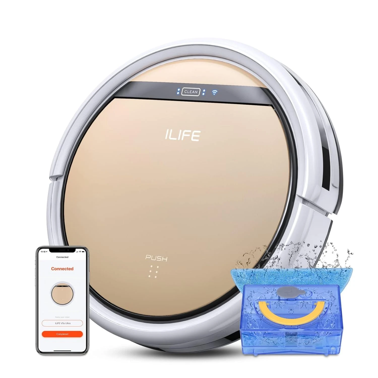 ILIFE V5s Ultra Robot Vacuum and Mop, Strong Suction, 2-in-1 Dry & Wet, Pet Hair Friendly, Multiple Cleaning Modes, Blueto...