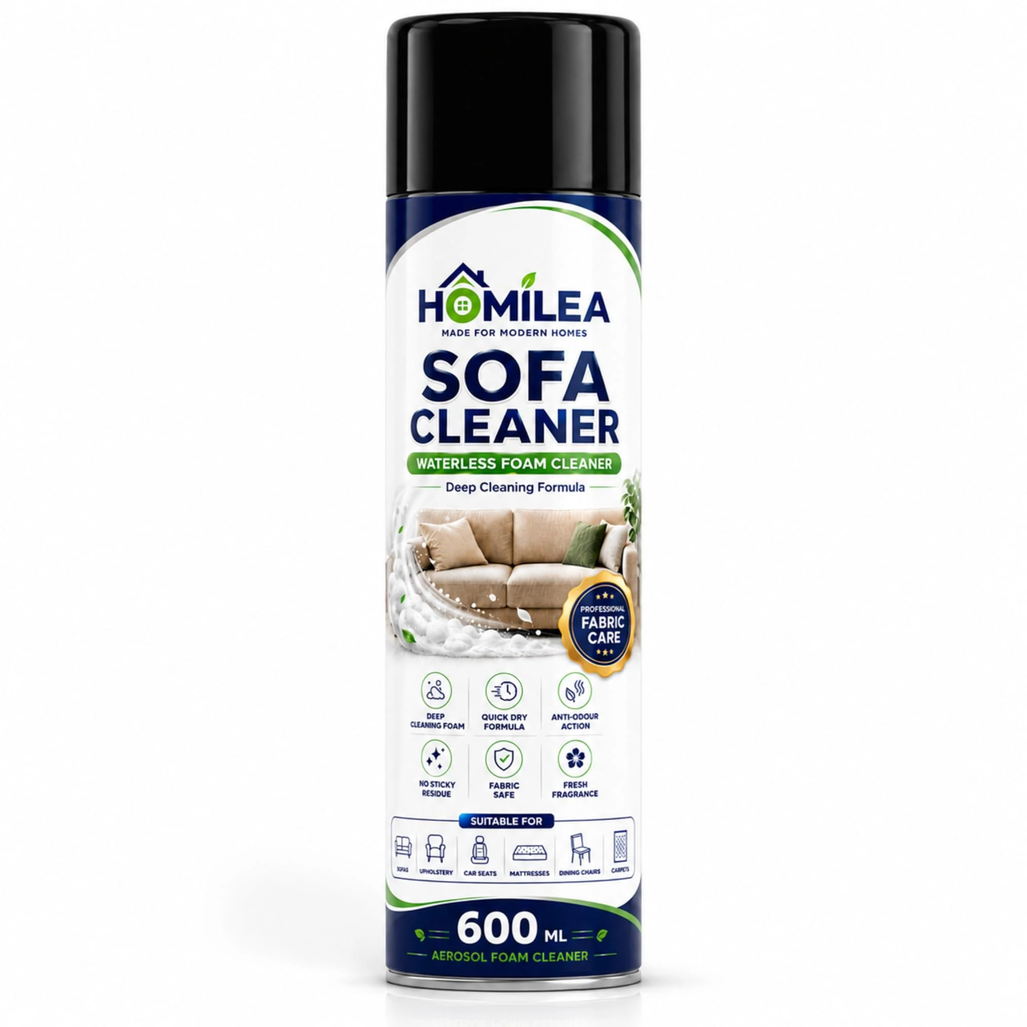 Sofa Cleaner Foam Spray 600ml | Waterless Upholstery Cleaner for Sofa, Carpet, Mattress & Car Seats | Deep Cleaning Foam R...