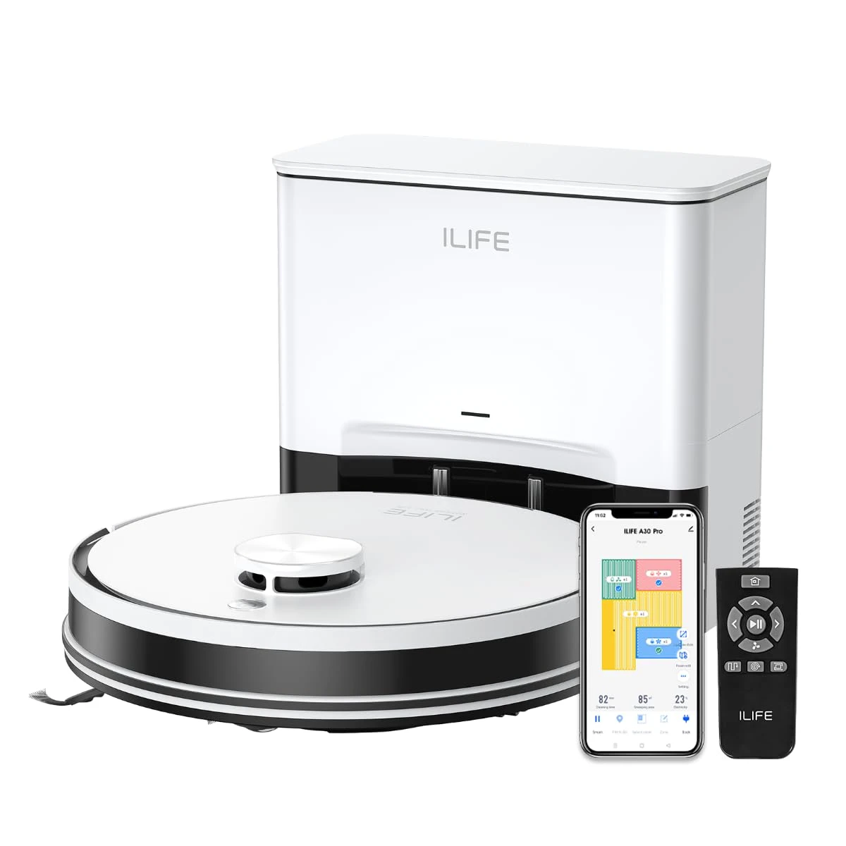 ILIFE A30 Pro Robotic Vacuum Cleaner with Self-Empty Station, 5000Pa Suction, LiDAR Navigation, Vacuum and ...