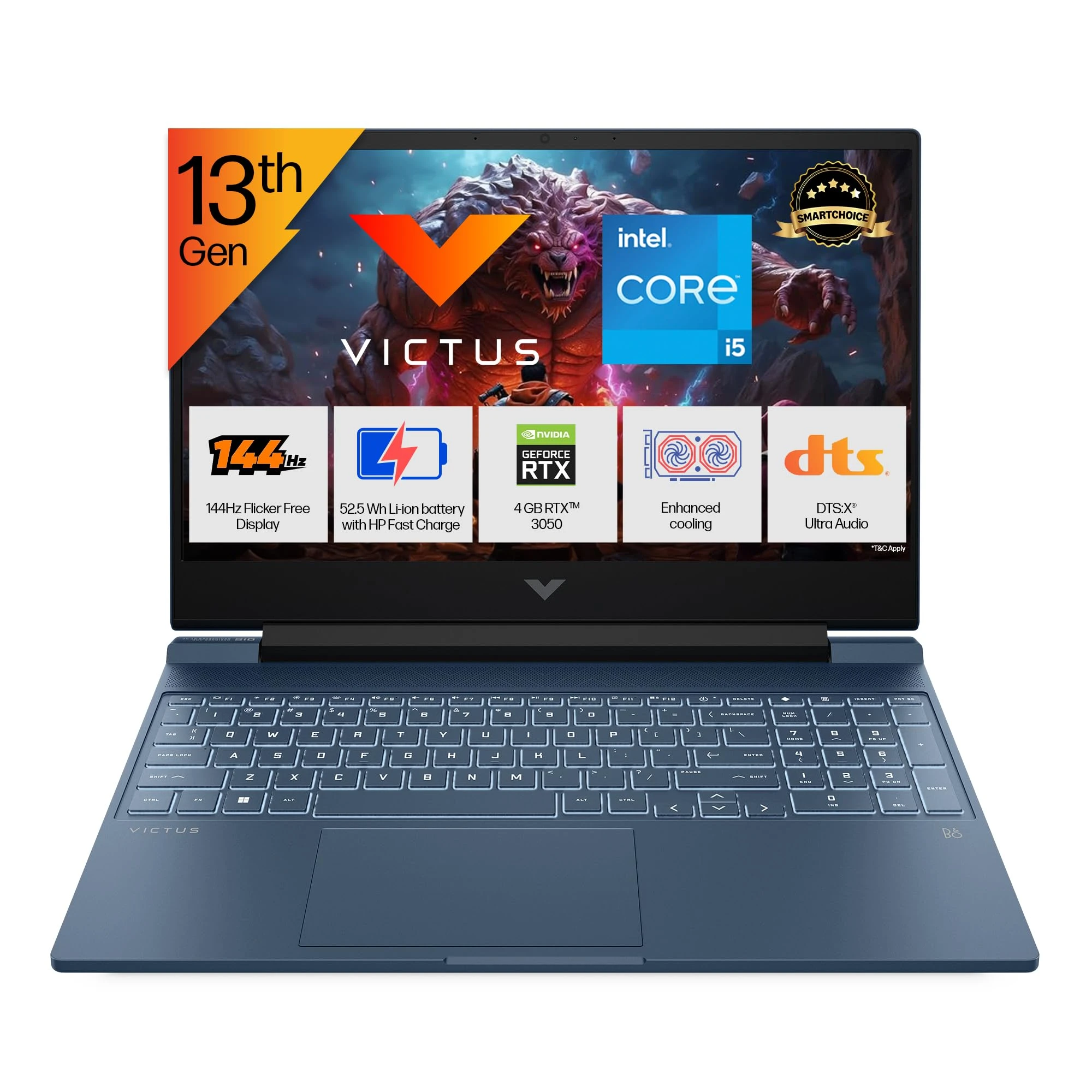 HP Smartchoice Victus, 13th Gen Intel Core i5-13420H, 4GB RTX 3050, 16GB DDR4(Upgradeable) 512GB SSD, 144H...