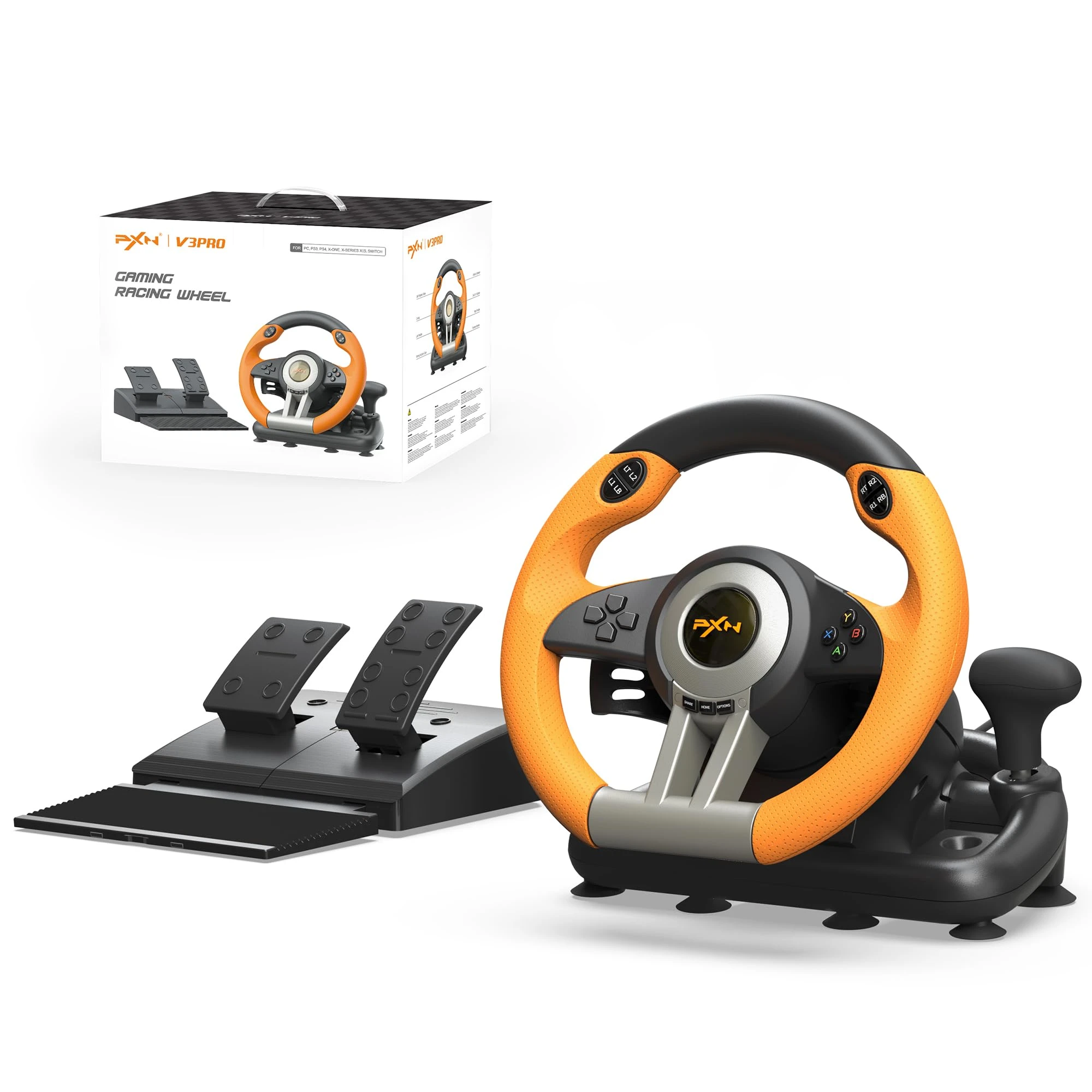 Pxn Pc Racing V3Ii 180 Degree Universal Usb Car Sim Race Steering Wheel With Pedals For Pc, Ps3, Ps4, Xbox One,Nintendo Sw...