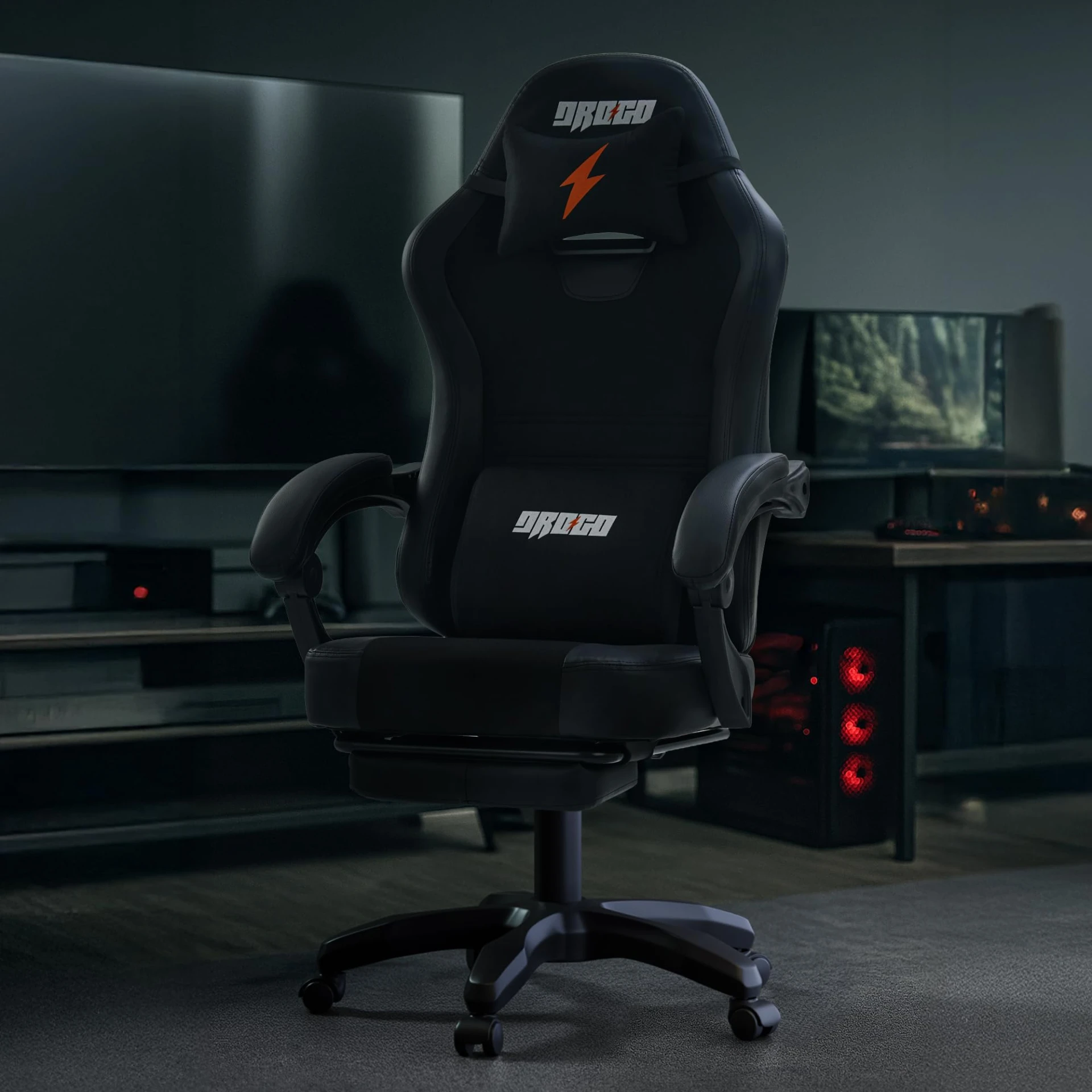 DROGO Aura Ergonomic Gaming Chair with Premium PU Leather Fabric, Linkage Armrest, Adjustable Neck & Lumbar Pillow | Compu...