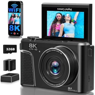 8K Digital Camera for Photography, 88MP WiFi Vlogging Camera for YouTube with 18X Digital Zoom & 3" 180°Flip Screen, Autof...