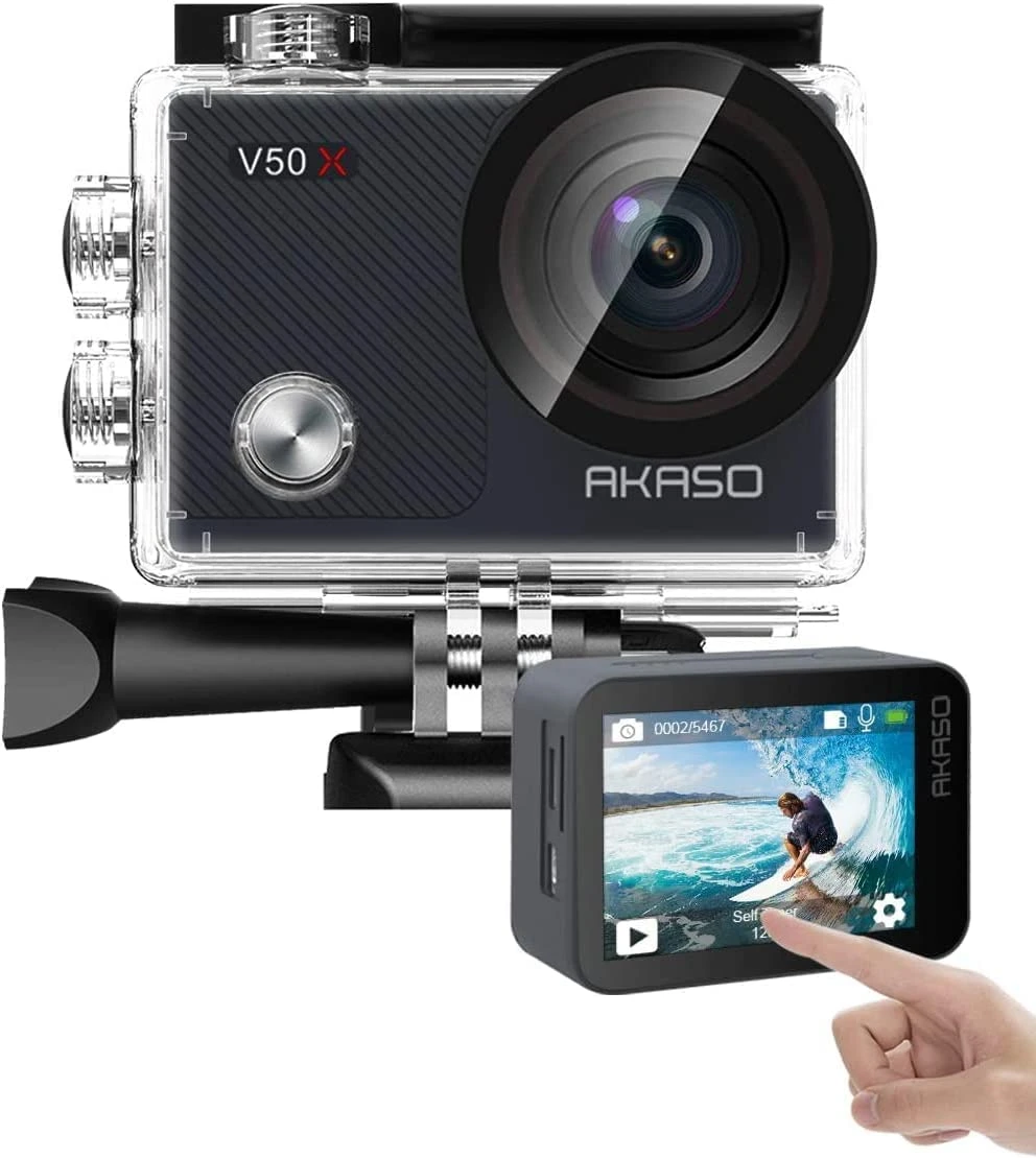 AKASO V50X - Action Camera for Bike with 4k30FPS Touch Screen, Waterpoof Mini Vlogging Camera for Photo and...