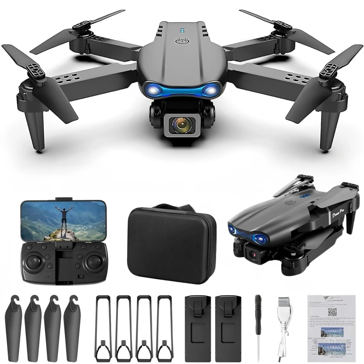 Drone with 4k Camera Foldable 1080P HD Drone with FPV Live Video, Smart Gestures Selfie, Altitude Hold, One Key Take Off/L...