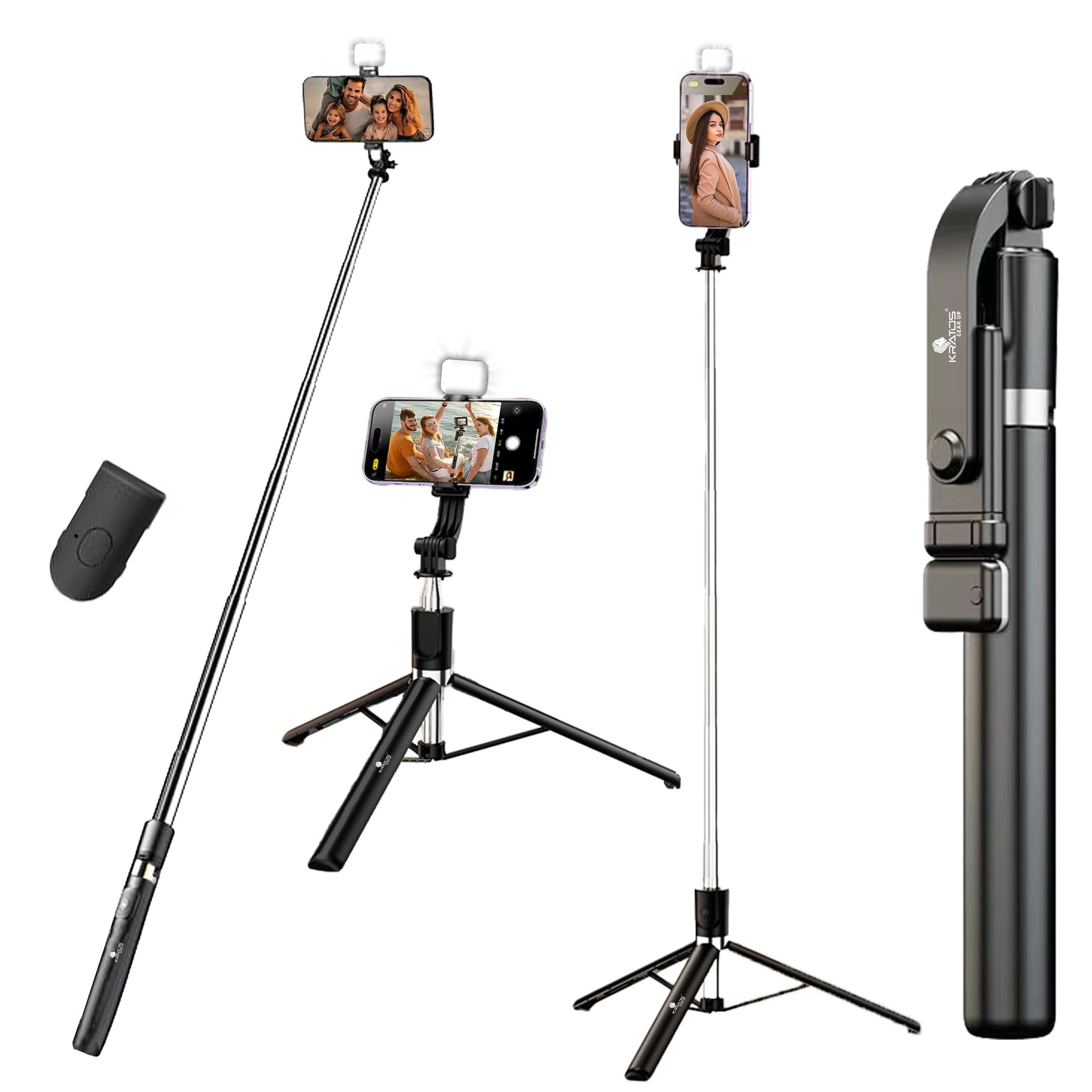 Kratos K9 Selfie Stick Tripod With Light, 67 inch /170CM Reinforced Tripod for Mobile Phone, Multi-Functional Bluetooth Lo...