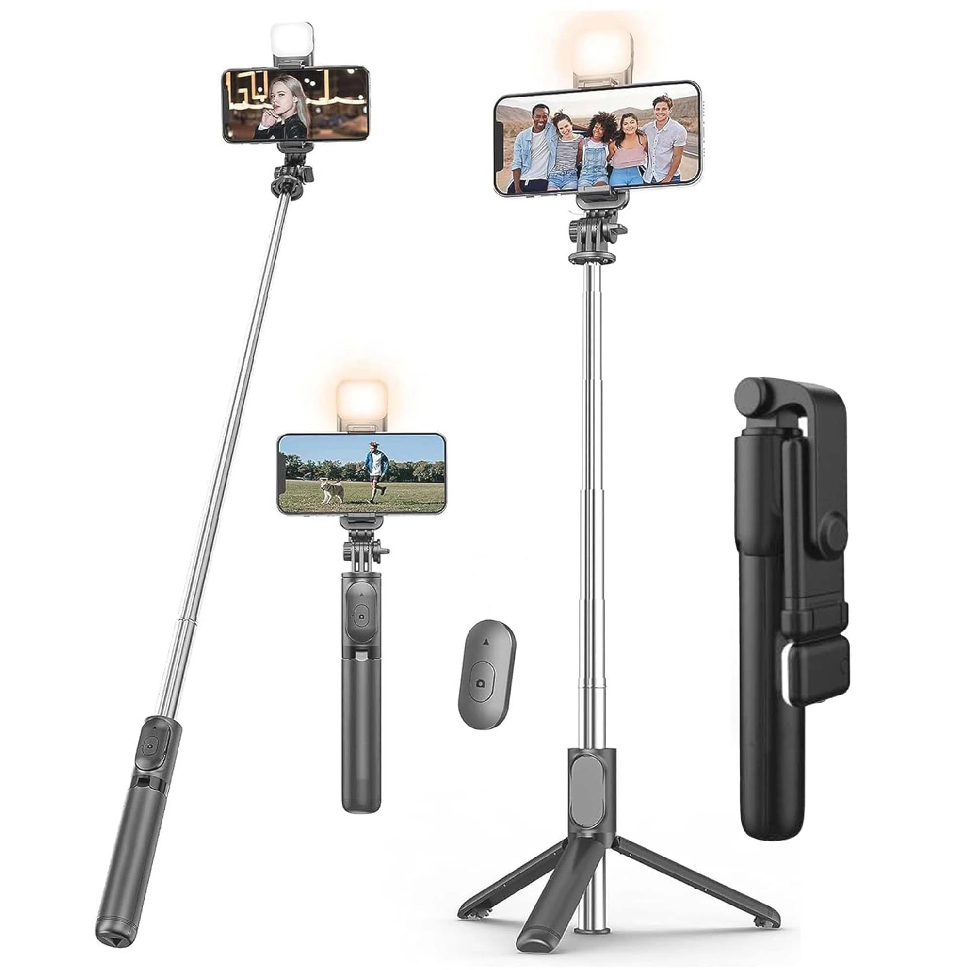 Kratos 28 Inch Selfie Stick Tripod Stand with Light, 3-in-1 Multifunctional Design, Rechargeable LED Light with Two Bright...