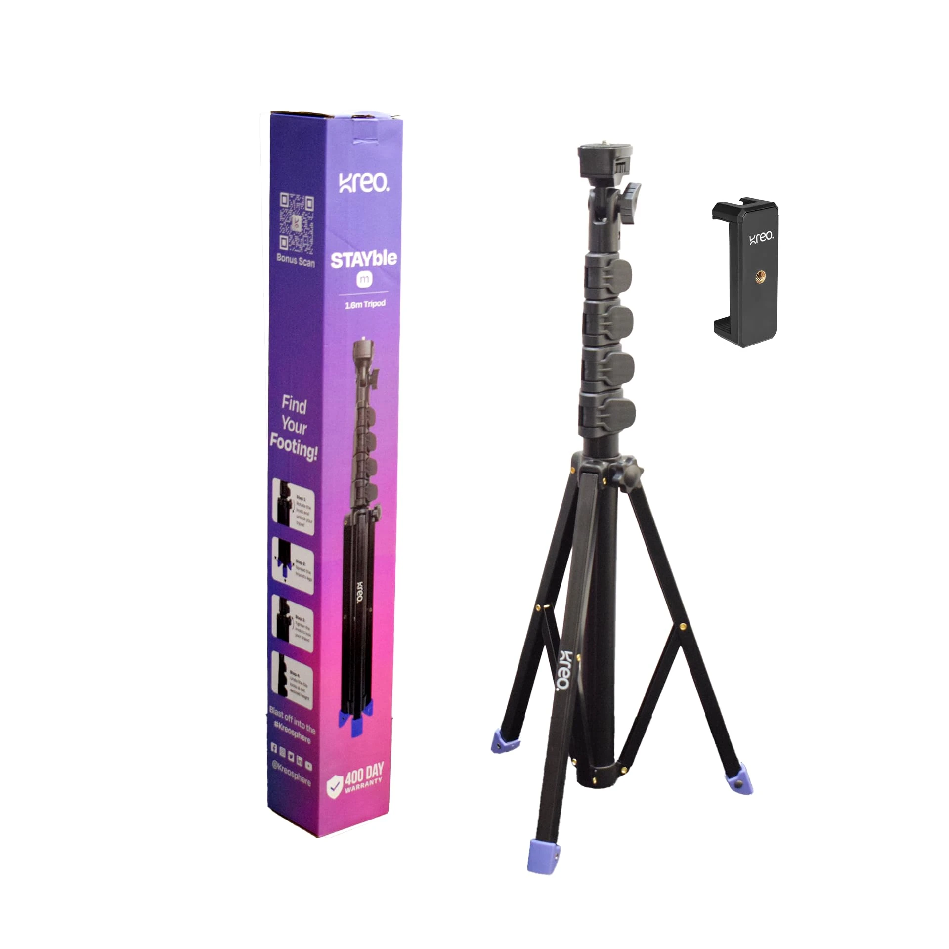Kreo Stayble Tripod Stand with Mobile Phone Holder for Mobile Phone, Ring Lights & Camera Light, Camera Stand Tripod for V...