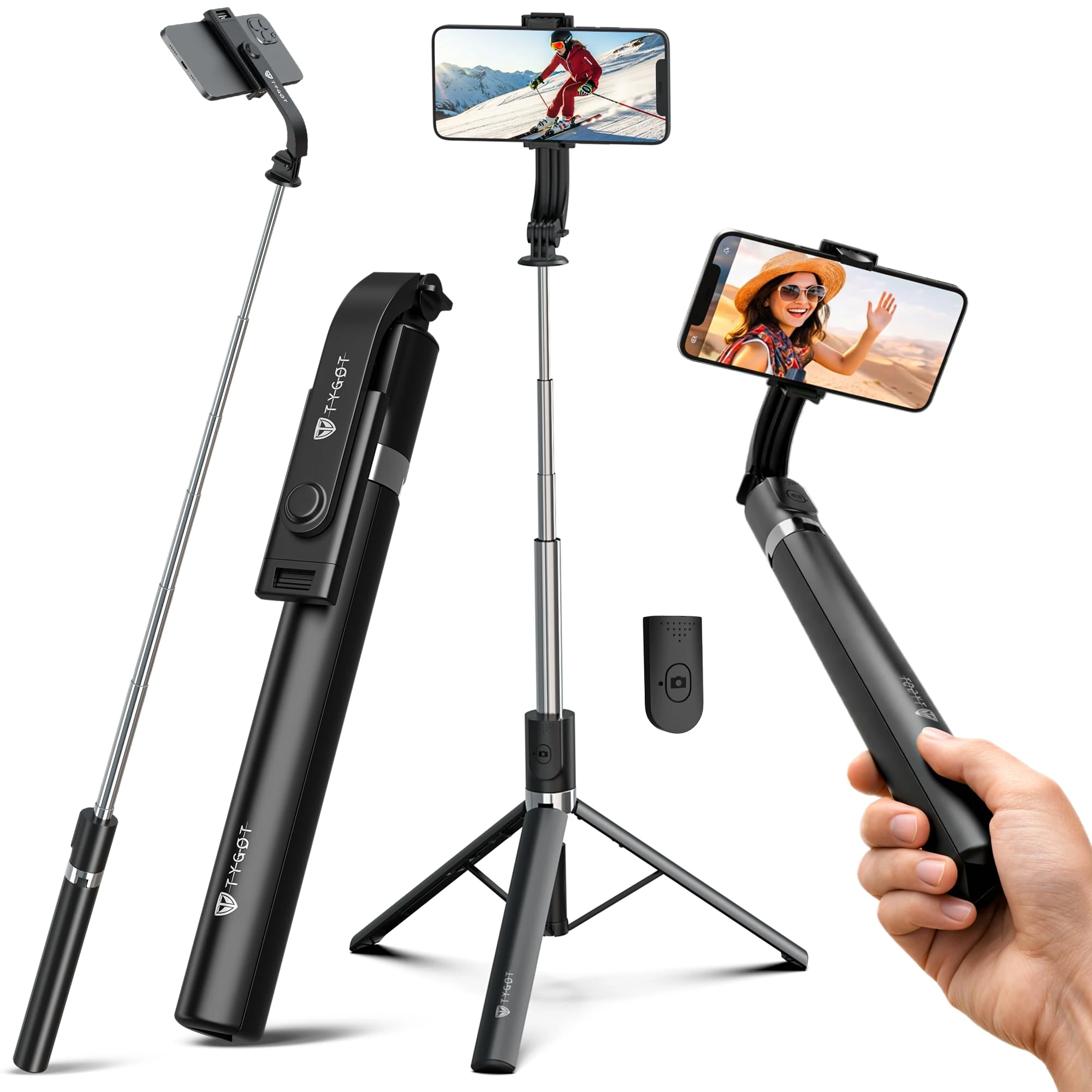 Tygot T9 Selfie Stick Tripod, 67 Inch (170CM) Reinforced Tripod for Mobile Phone, Multi-Functional Bluetooth Long Selfie S...