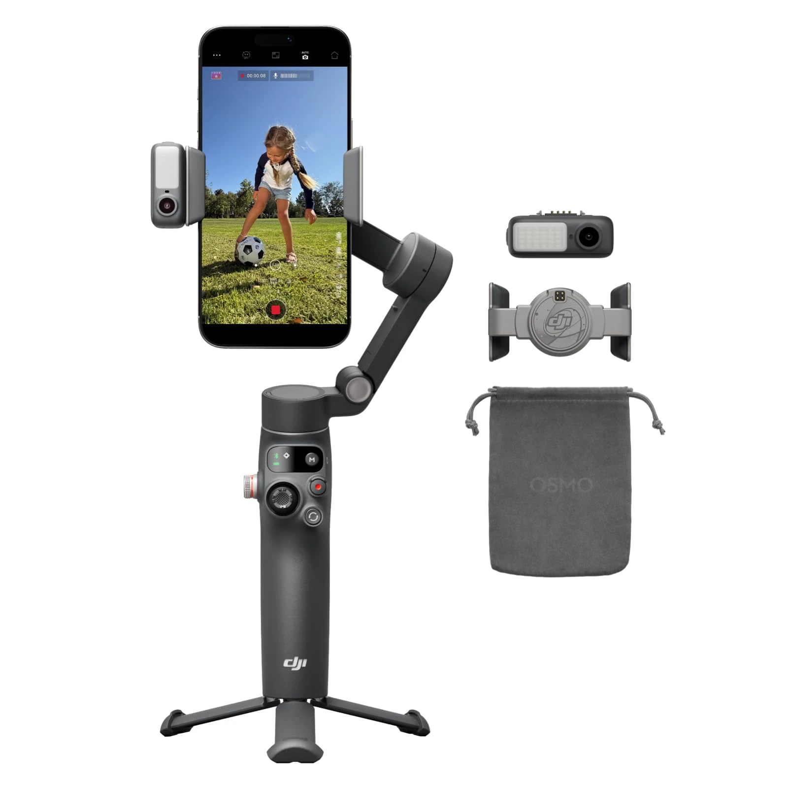 DJI Osmo Mobile 8 Gimbal Stabilizer for Phone, Native Tracking with Audio & Lighting, 360° Pan Rotation, Built-in Extensio...