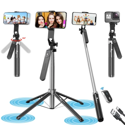 Kratos K5 CT Selfie Stick Tripod with Balance Handle, 64 inch & Stable 4 Leg Design,Recharable BT Remote, Long Tripod Stan...