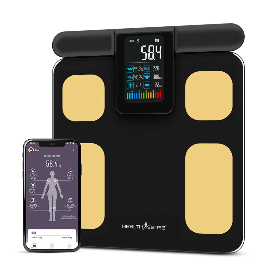 HealthSense Full Body Composition Monitor | 8 Electrode BMI Weight Machine for Body Weight | Digital Fat An...