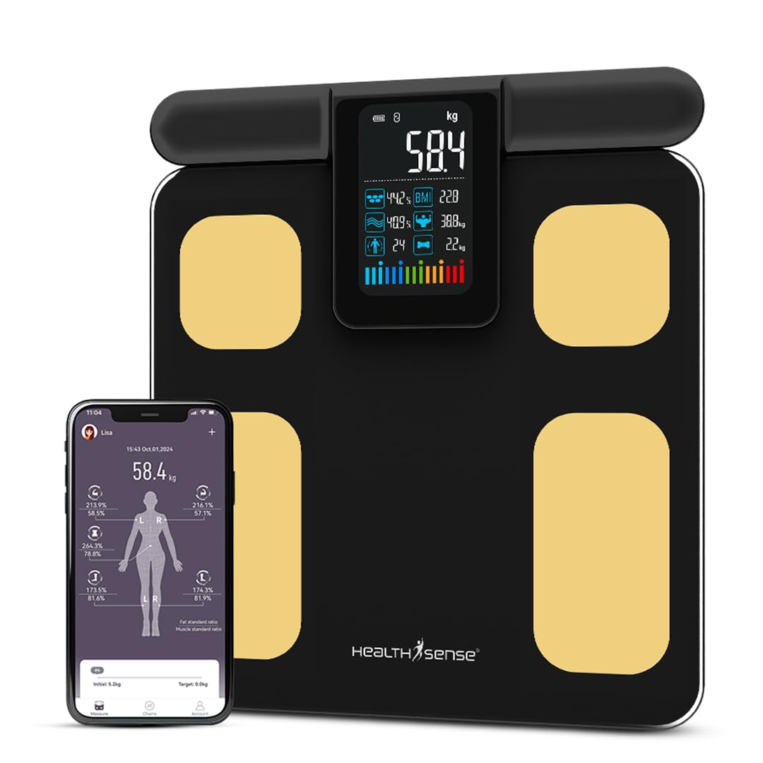 HealthSense Full Body Composition Monitor | 8 Electrode BMI Weight Machine for Body Weight | Digital Fat An...