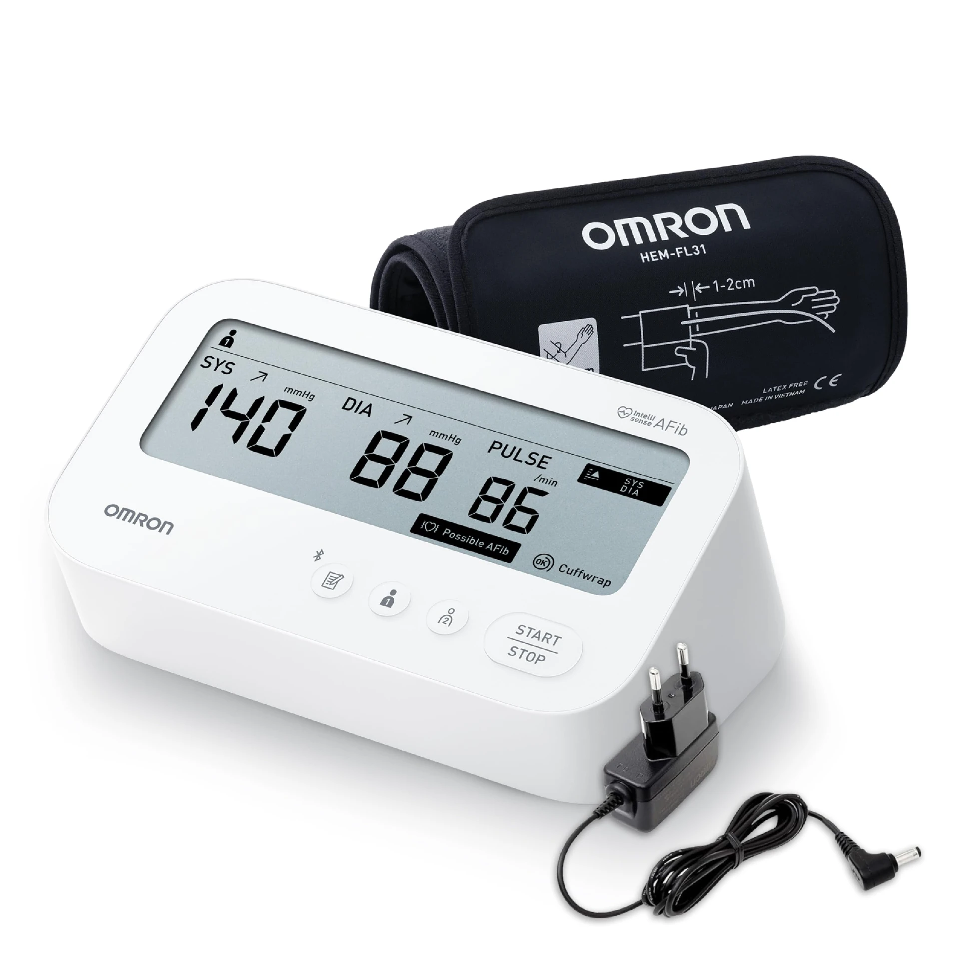 Omron HEM-7194T1-FLBIN Upper Arm Automatic Blood Pressure Monitor with AFib Detection, IntelliWrap 360° Acc...