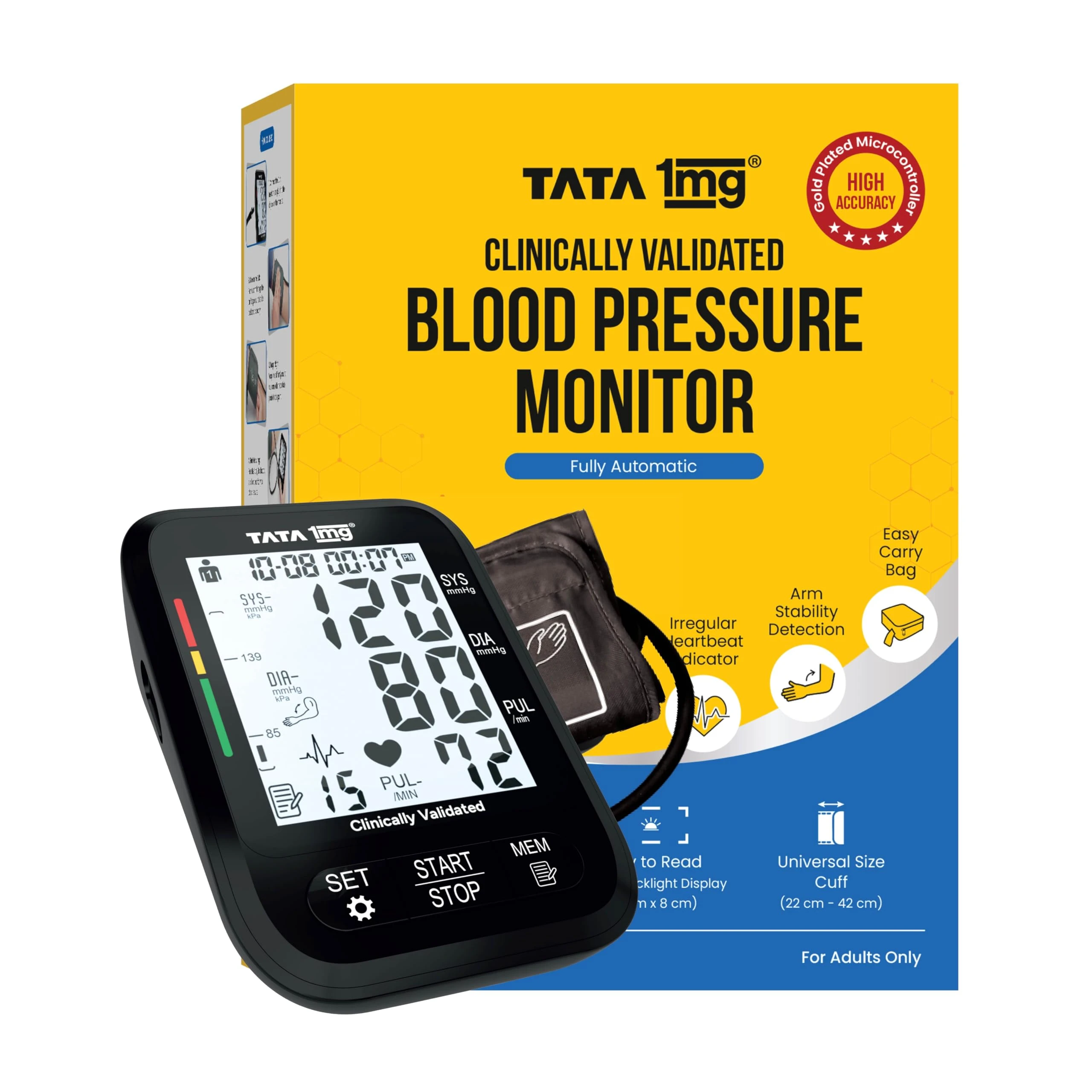 Tata 1mg Clinically Validated Blood Pressure Monitor| Gold Plated Microcontroller for High Precision| Arm M...