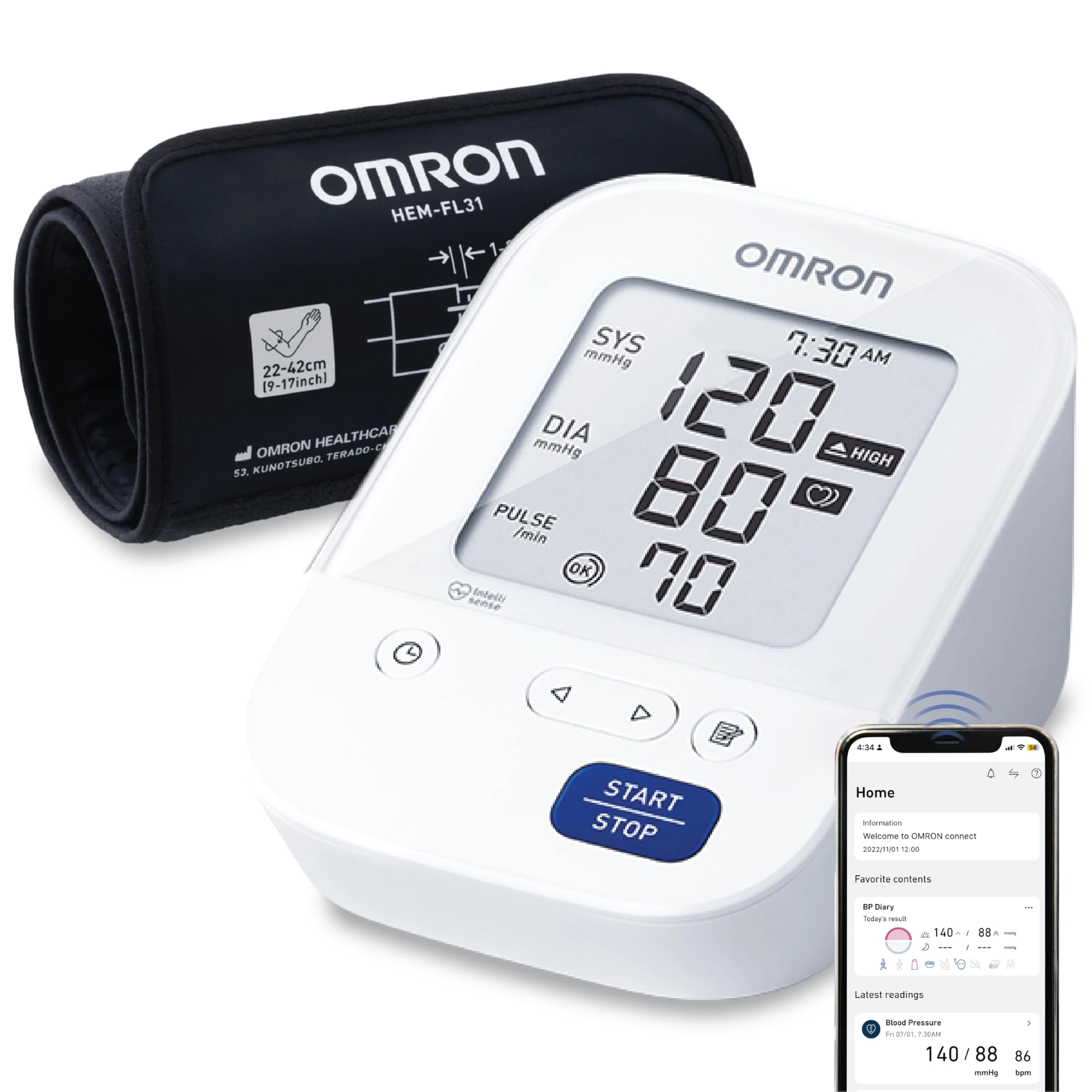 Omron HEM 7156 T Digital Blood Pressure Monitor with 360° Accuracy Intelli Wrap Cuff for All Arm Sizes Accurate Measuremen...