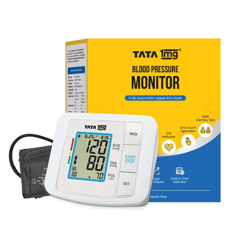1MG Tata Arm Blood Pressure Monitor | Fully Automatic Portable Digital BP Machine For Home | Large LCD Disp...