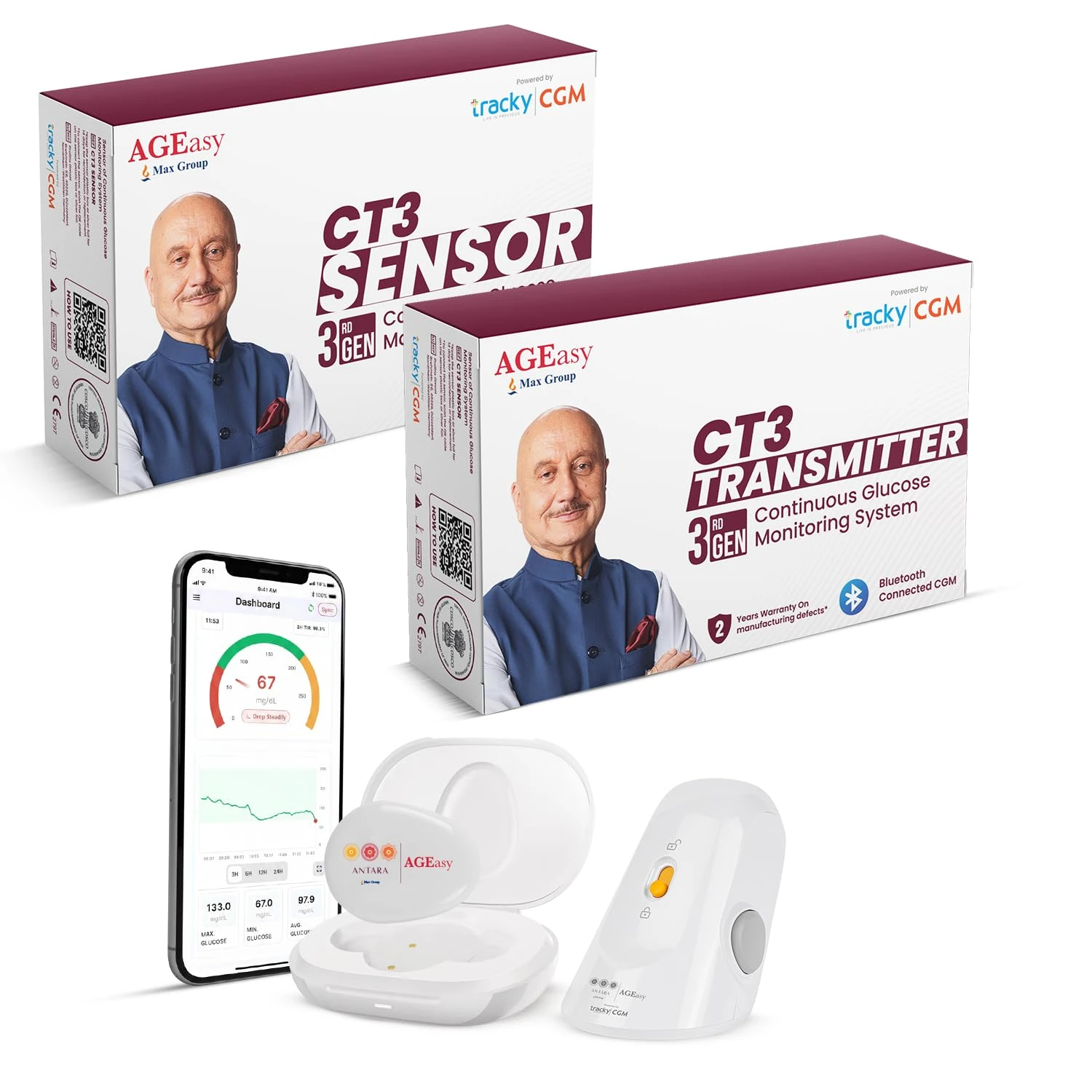 Antara AGEasy (Max Group) CGM Sensor & Transmitter for Smart Glucose Tracking | Real-Time Blood Sugar Level...