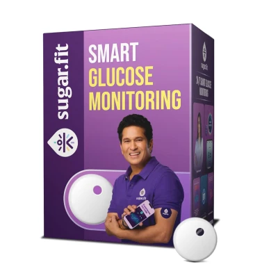 Sugar.fit Smart Glucose Monitoring, Real-Time Blood Sugar Level Tracking, Bluetooth-Enabled, Last upto 15 days, Coach Cons...