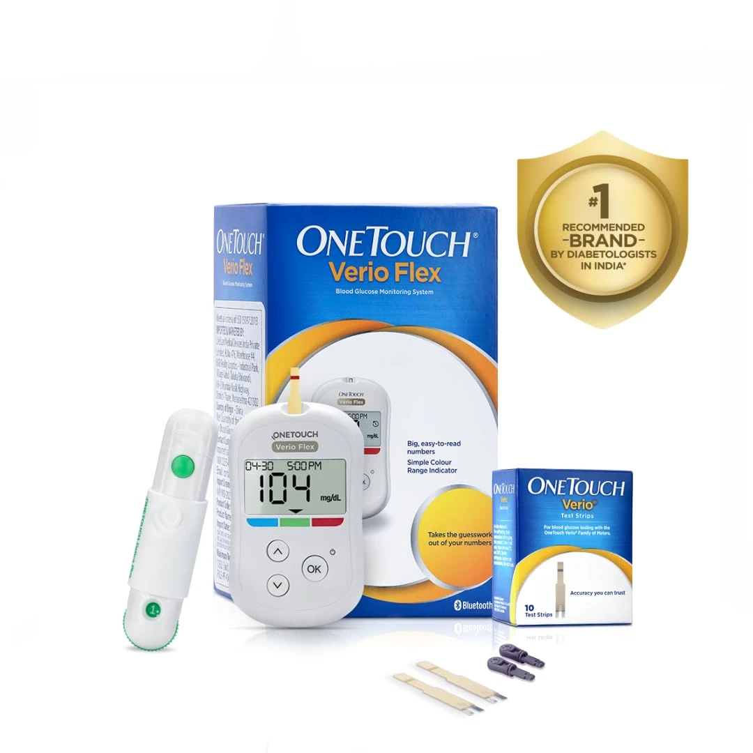OneTouch Verio Flex glucometer machine|Sync your results with OneTouch Reveal mobile app|Simple & accurate testing of bloo...