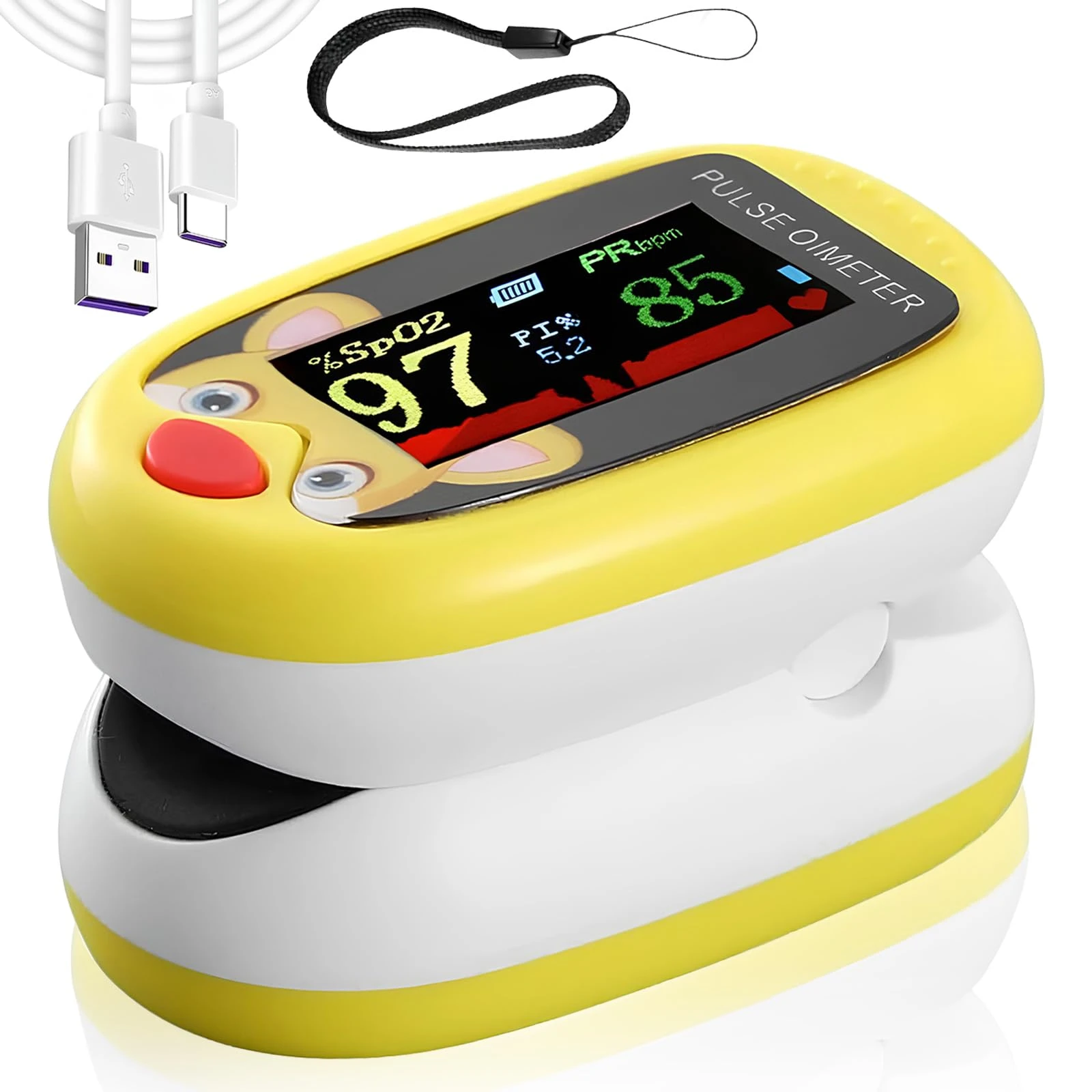 Pediatric Oximeter, Rechargeable Digital Oximeter, Can Monitor Blood Oxygen Saturation, Pulse Rate and PI at the Same Tim...