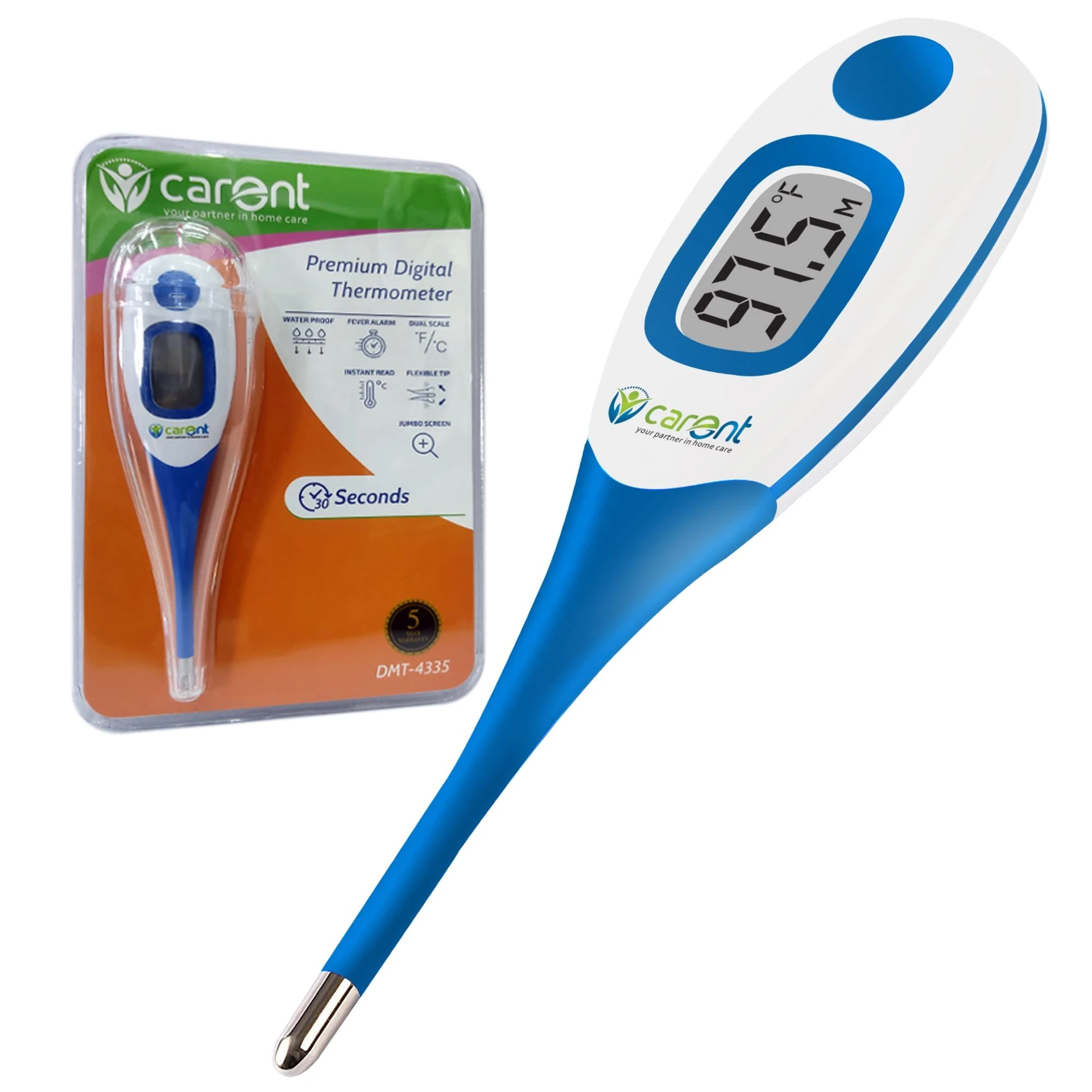 Carent Waterproof Premium Digital Thermometer with fever Alarm (DMT-4335) | Accurate & Easy to use | CE & FDA Certified | ...