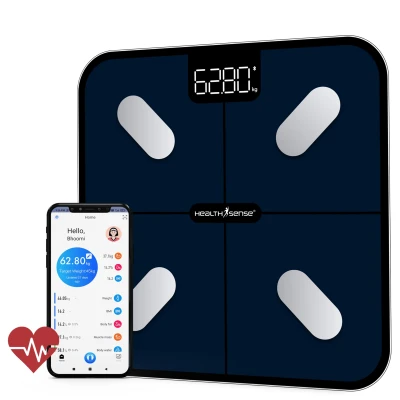 HealthSense Bluetooth BMI Weight Machine for Body Weight, Digital Body Fat Analyzer Machine & Smart Body Co...