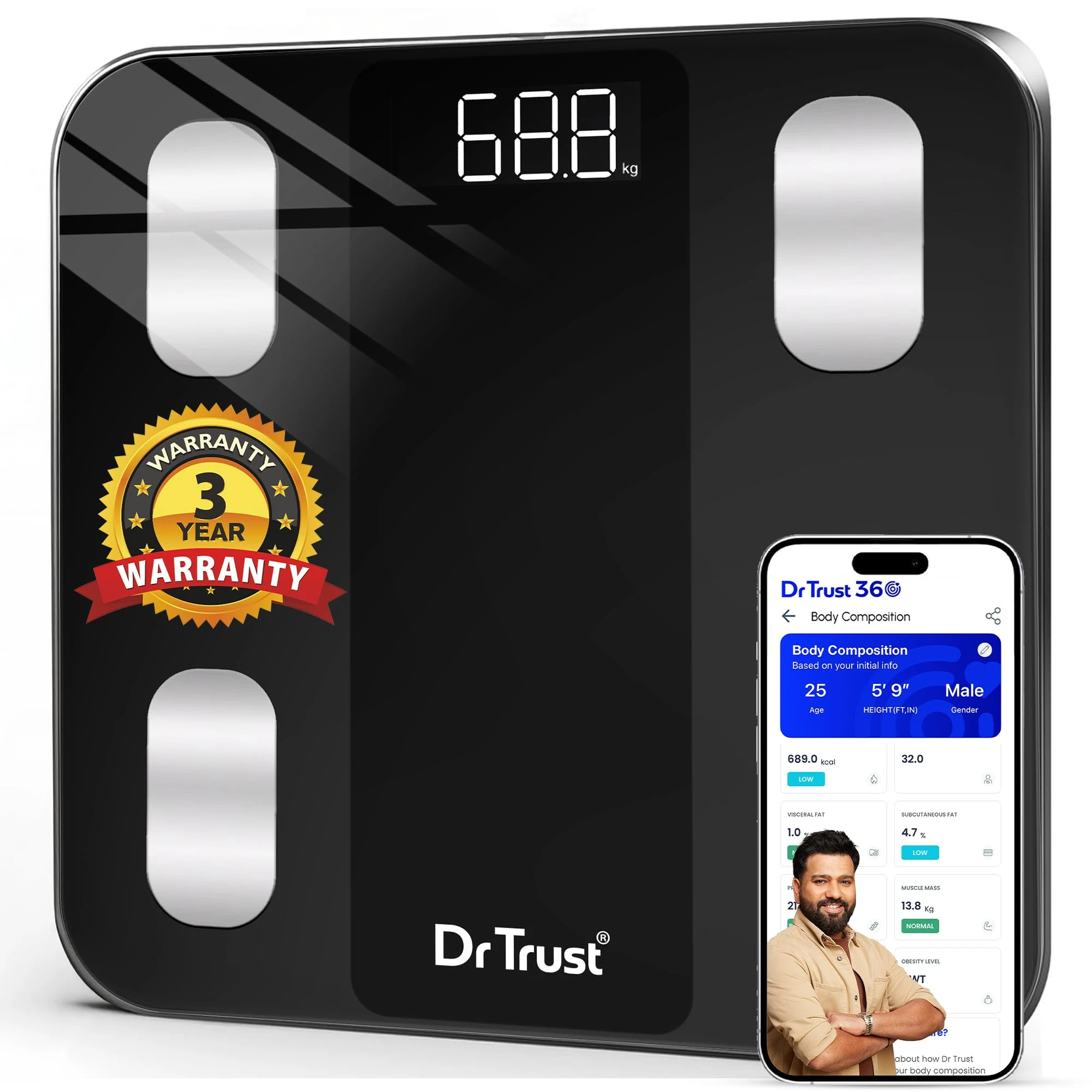 Dr Trust USA 526 Legend BMI Weight Scale & Body Fat Analyzer with IOS/Android App Sync,14 Essential Composition Metrics We...
