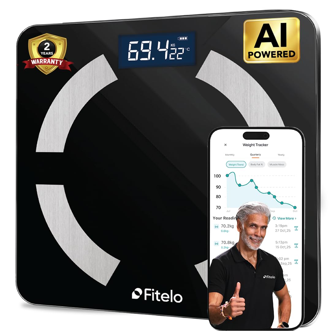 Fitelo Smart BMI Weight Scale | Track 25+ Body Parameters, Body Fat & Muscle Mass | 100+ User Profiles | 2 Yr Warranty | L...
