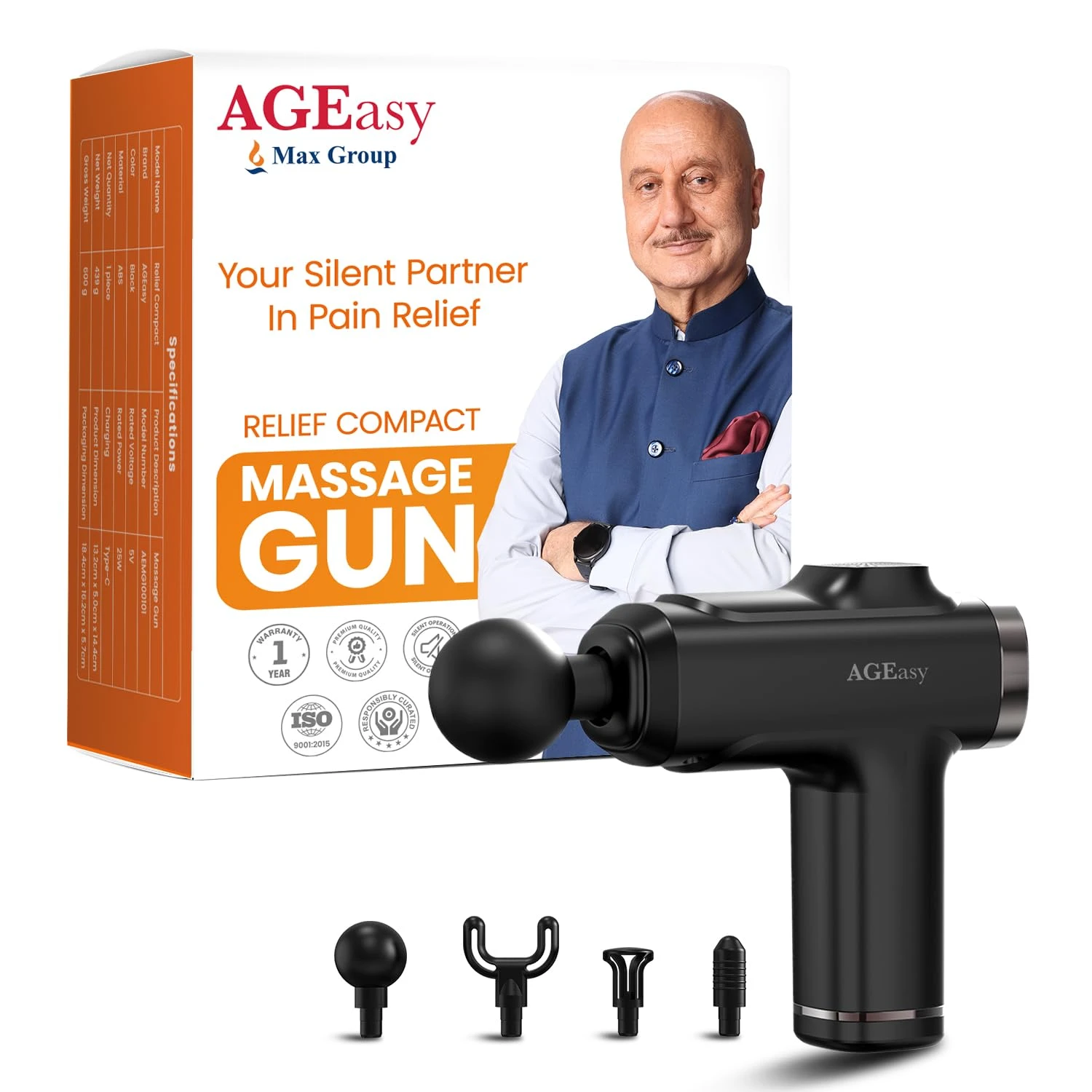 Antara AGEasy (Max Group) Relief Compact Massage Gun | 8 Speed Levels, 4 Massage Heads | USB Type-C Recharg...