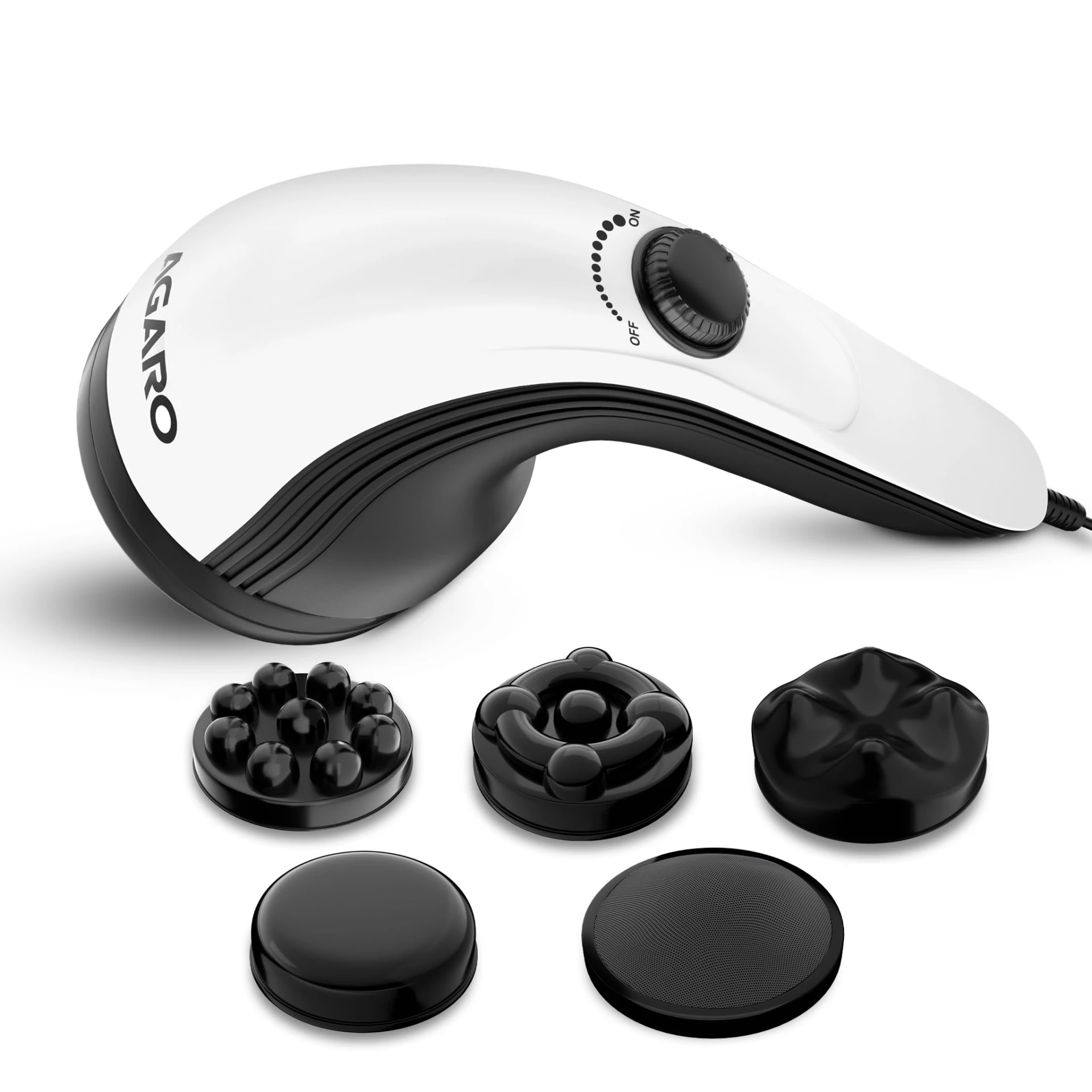 AGARO Atom Plus Electric Handheld Full Body Massager, 4 Massage Heads, Mesh Cover, Variable Speed Settings for Muscle Reli...