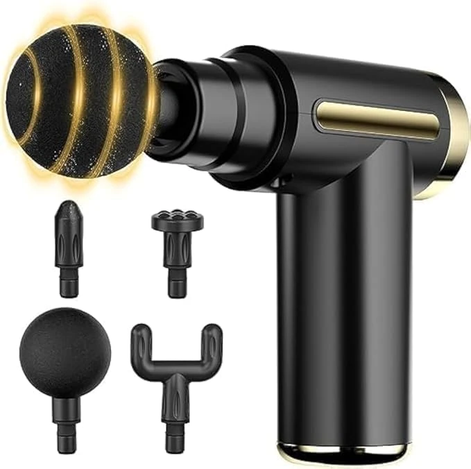 Mini Massage Gun – Deep Tissue Handheld Massager for Full Body Pain Relief – Small & Powerful, 6 Speeds, 4 Heads, Recharge...