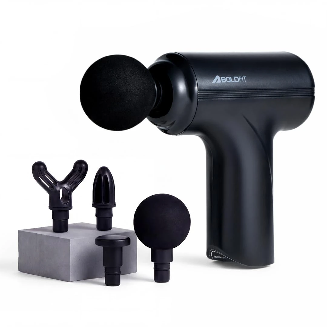 Boldfit BoldGun CompactX Mini Full Body Massage Gun for Pain Relief - Deep Tissue Muscle Massager with 4 Pro Heads, 6 Spee...
