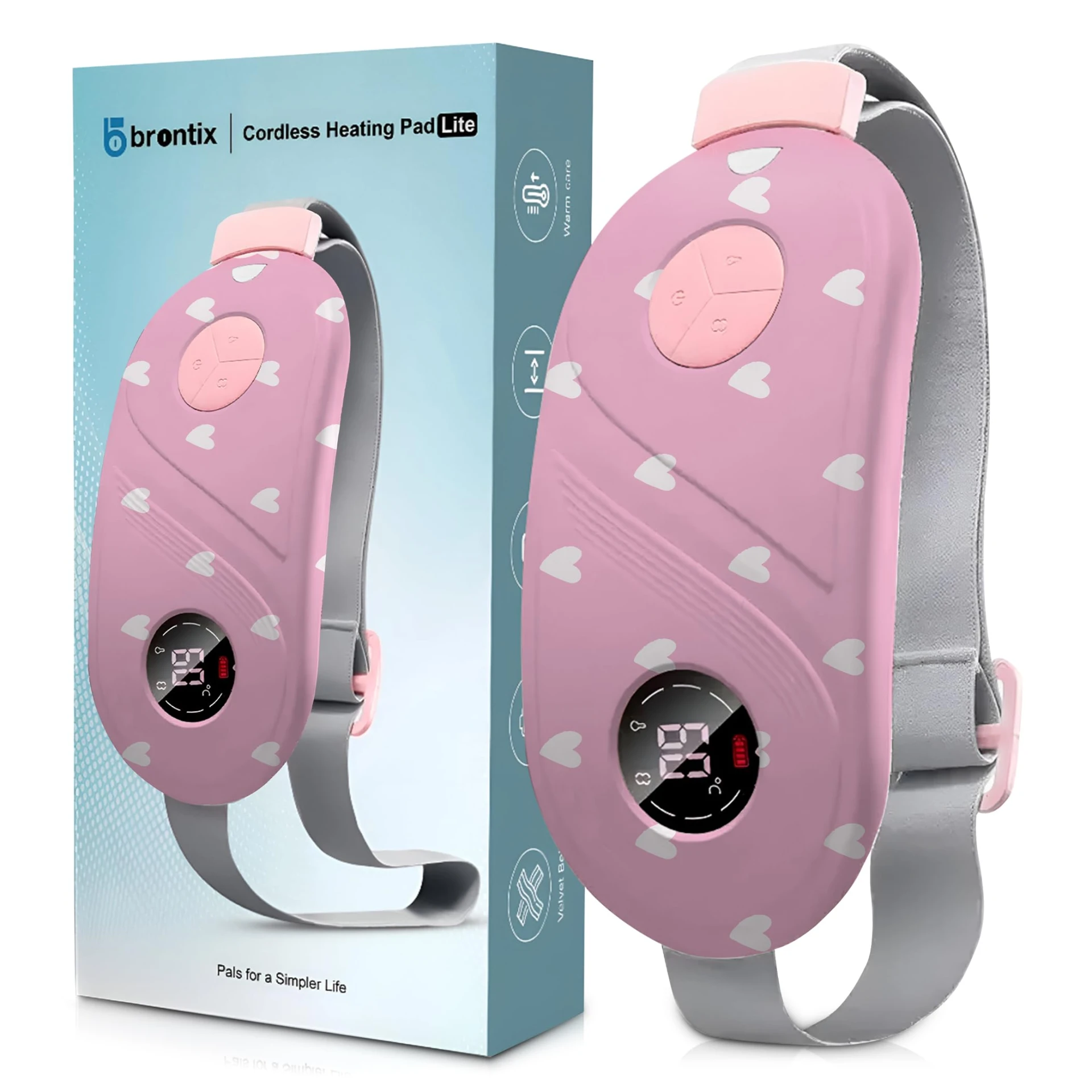BRONTIX Period Cramp Relief Massager for Women | Portable Cordless Menstrual Pain Relief Heating Pad with 6...