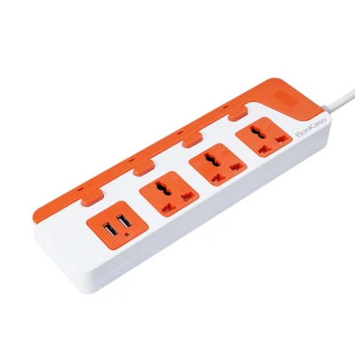 BonKaso 3-Socket Power Strip with Dual USB - 3AC Sockets, 2 USB, 1.5m Cord Length, 1500 W, Compact 26cm Size, Ultra-Light ...