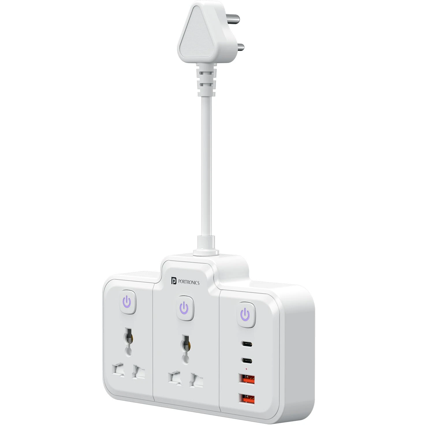 Portronics 2500W Power Plate Plus 6-in-1 Power Extender, 2 Universal Sockets & 4 USB Ports, Individual Switches, 180° Flex...