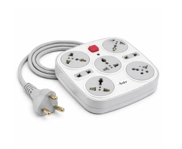 Amler 7 Socket Extension Board with Switch | 5 Universal 3‑Pin + 2 Two‑Pin Sockets | 2.5 Meter Heavy Duty Power Strip | Mu...