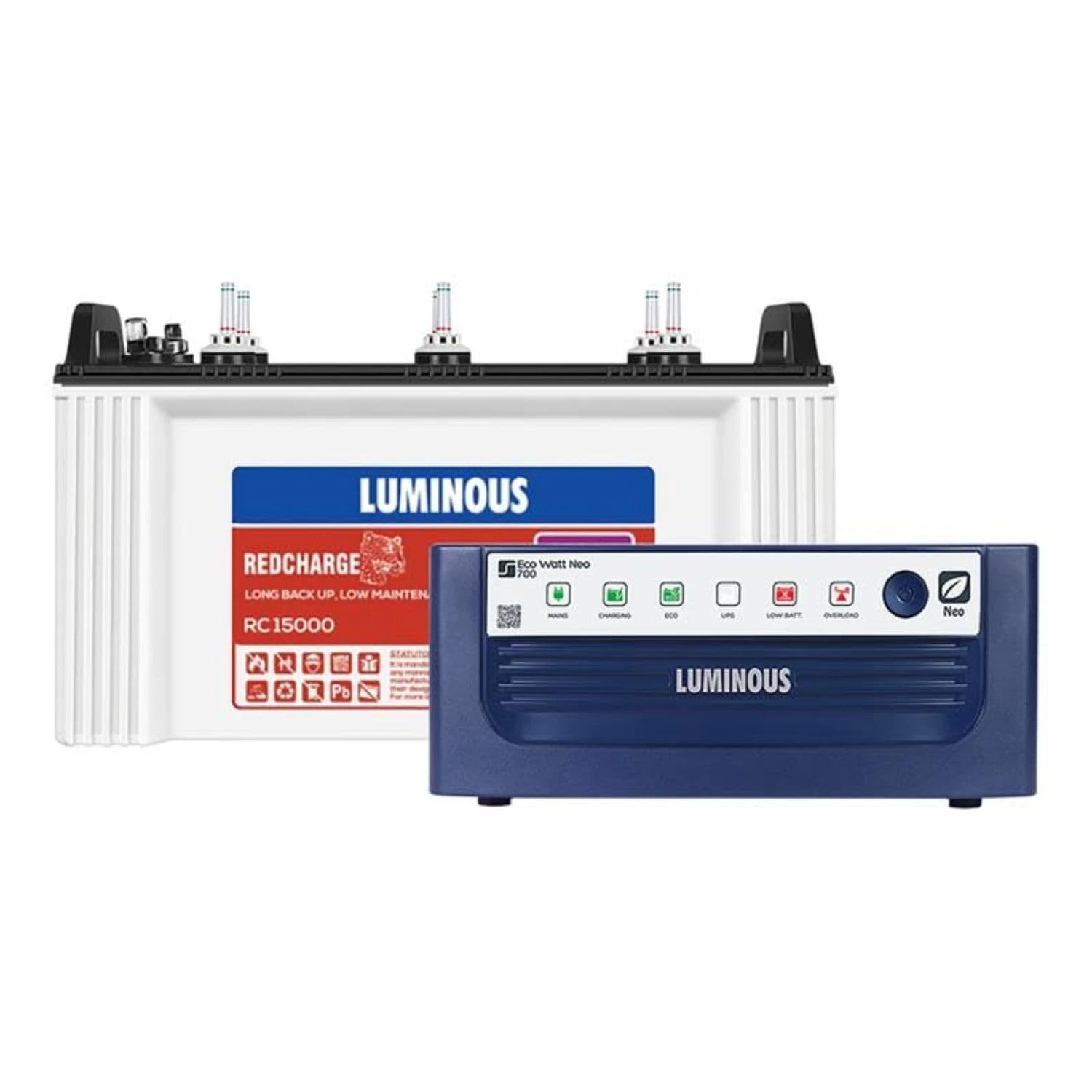 Luminous Inverter & Battery Combo (Eco Watt Neo 700 Square Wave 600VA/12V Inverter with Red Charge RC 15000ST Short Tubula... — VK Furniture & Electronics | VK Furniture Mangalore