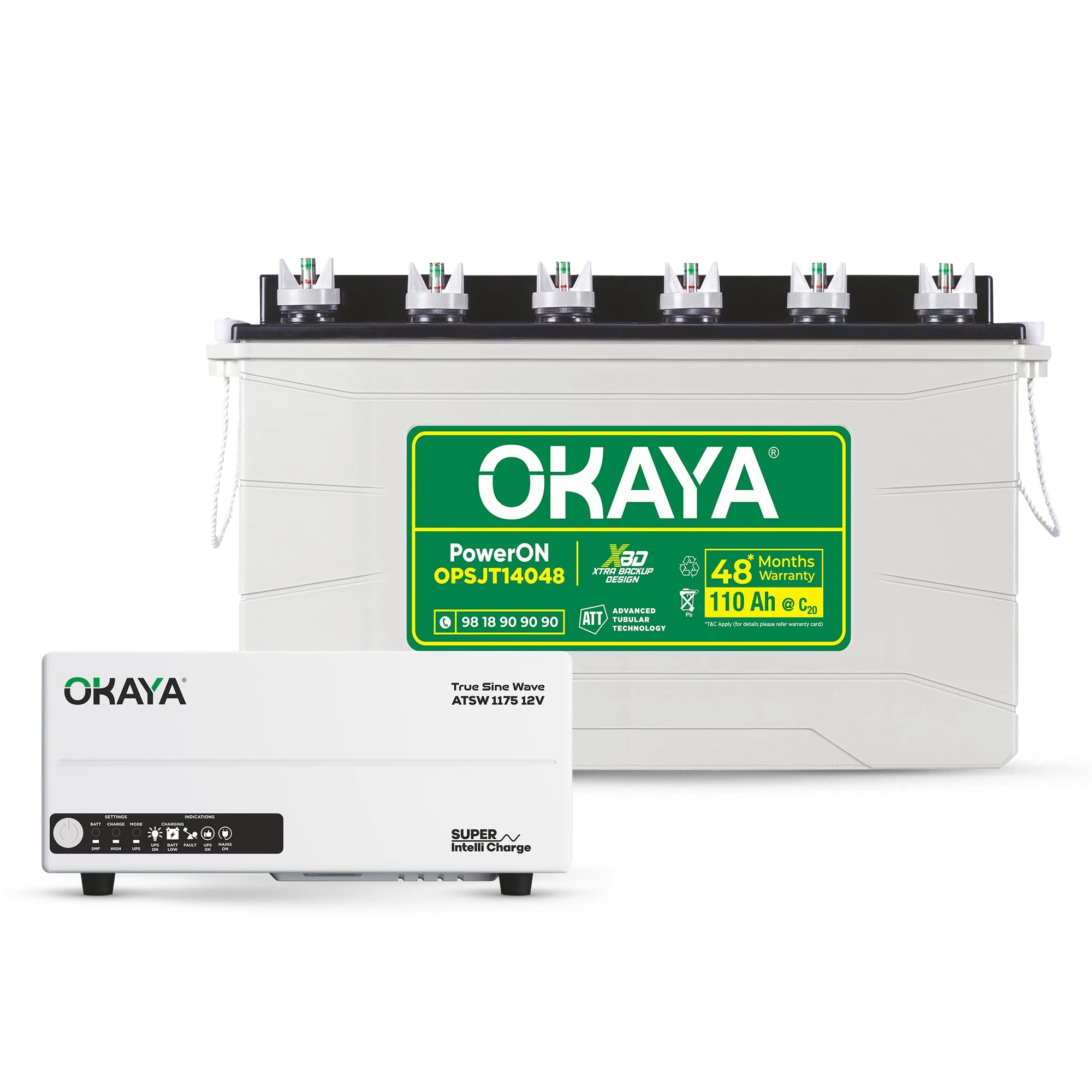 Okaya Inverter with Battery Combo for Home,Office & Shops | ATSW 1175 12V Pure Sine Wave Inverter 925VA with 36 Months War...