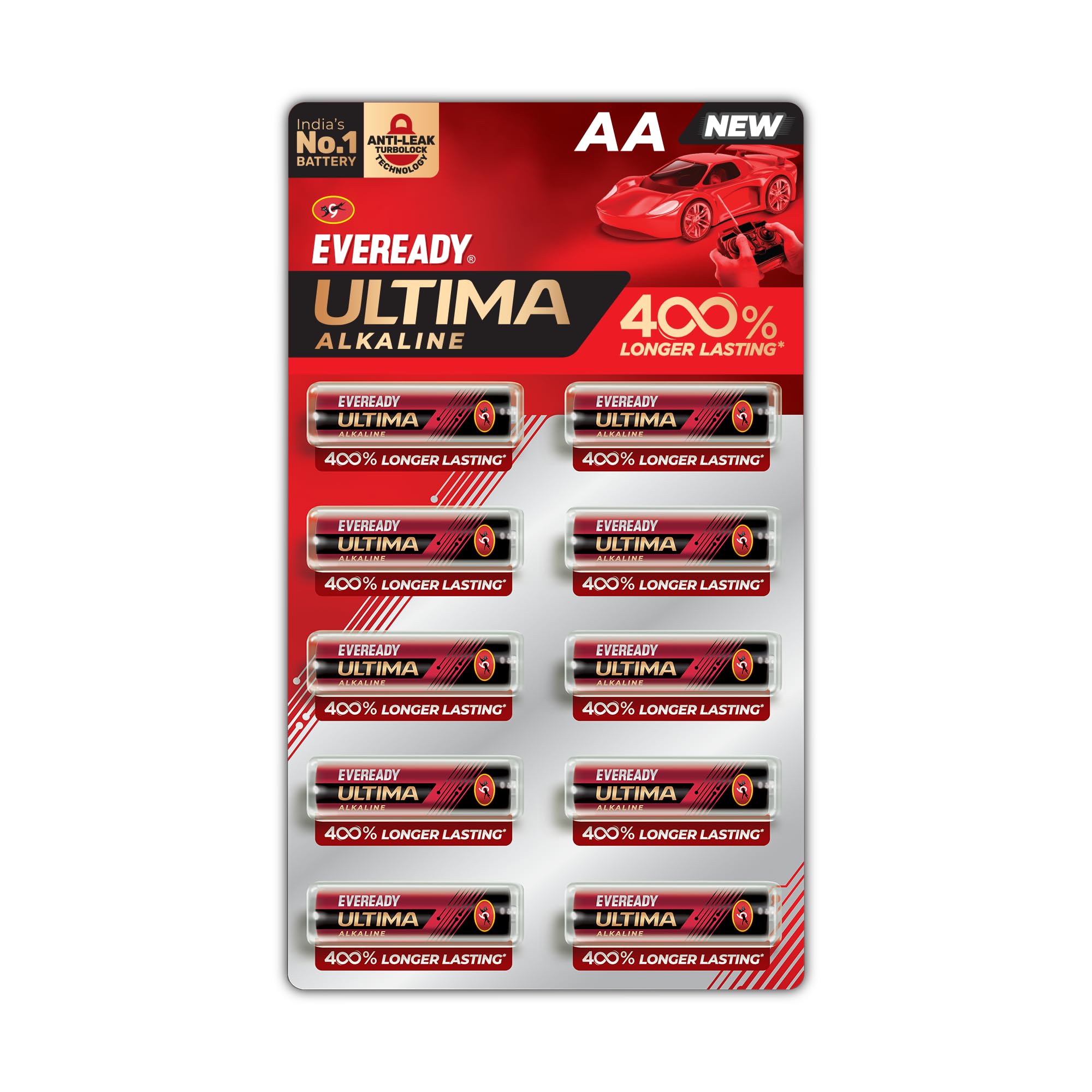 Eveready Ultima Alkaline AA Battery, 400% Longer Lasting, Anti-Leak Turbolock Technology, Eco-Friendly Batt...