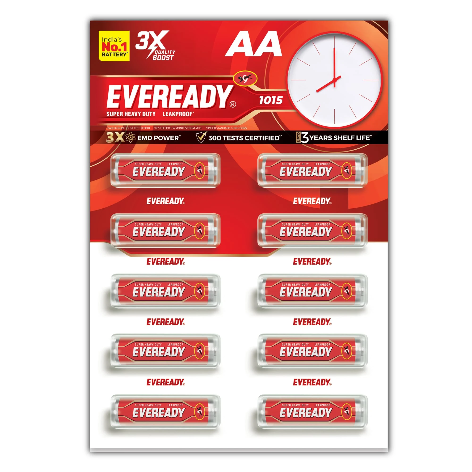 Eveready Carbon Zinc AA Battery, Anti-Leak, 3X EMD Power, 300 Test Certified, Suitable for Regular-Drain Devices & Toys, P...